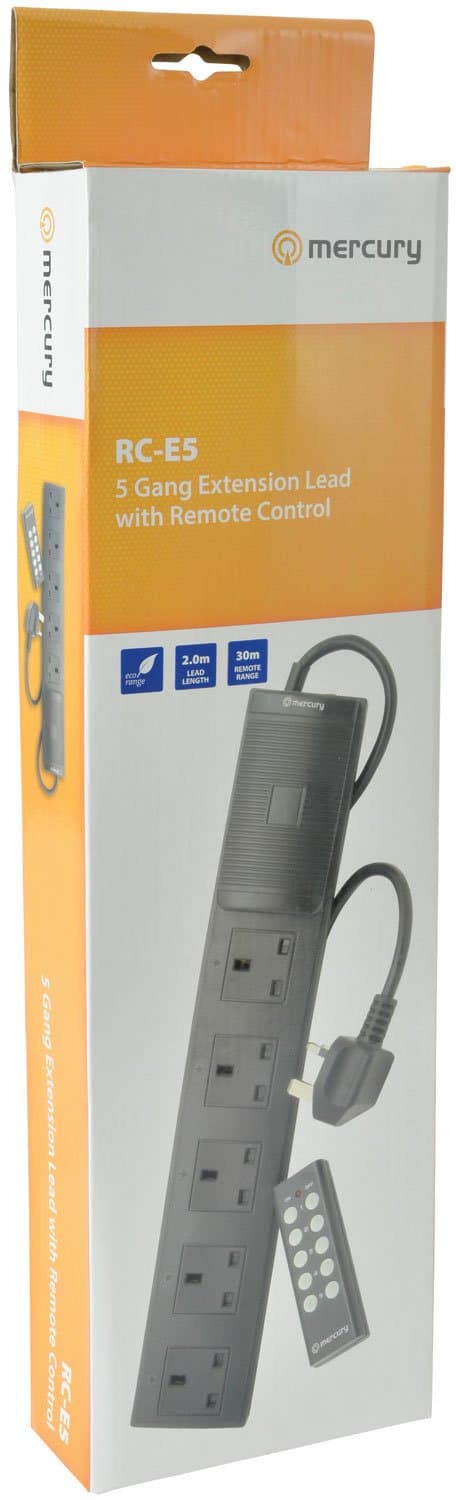 Remote Control 5 Gang Extension Lead 2m, Black