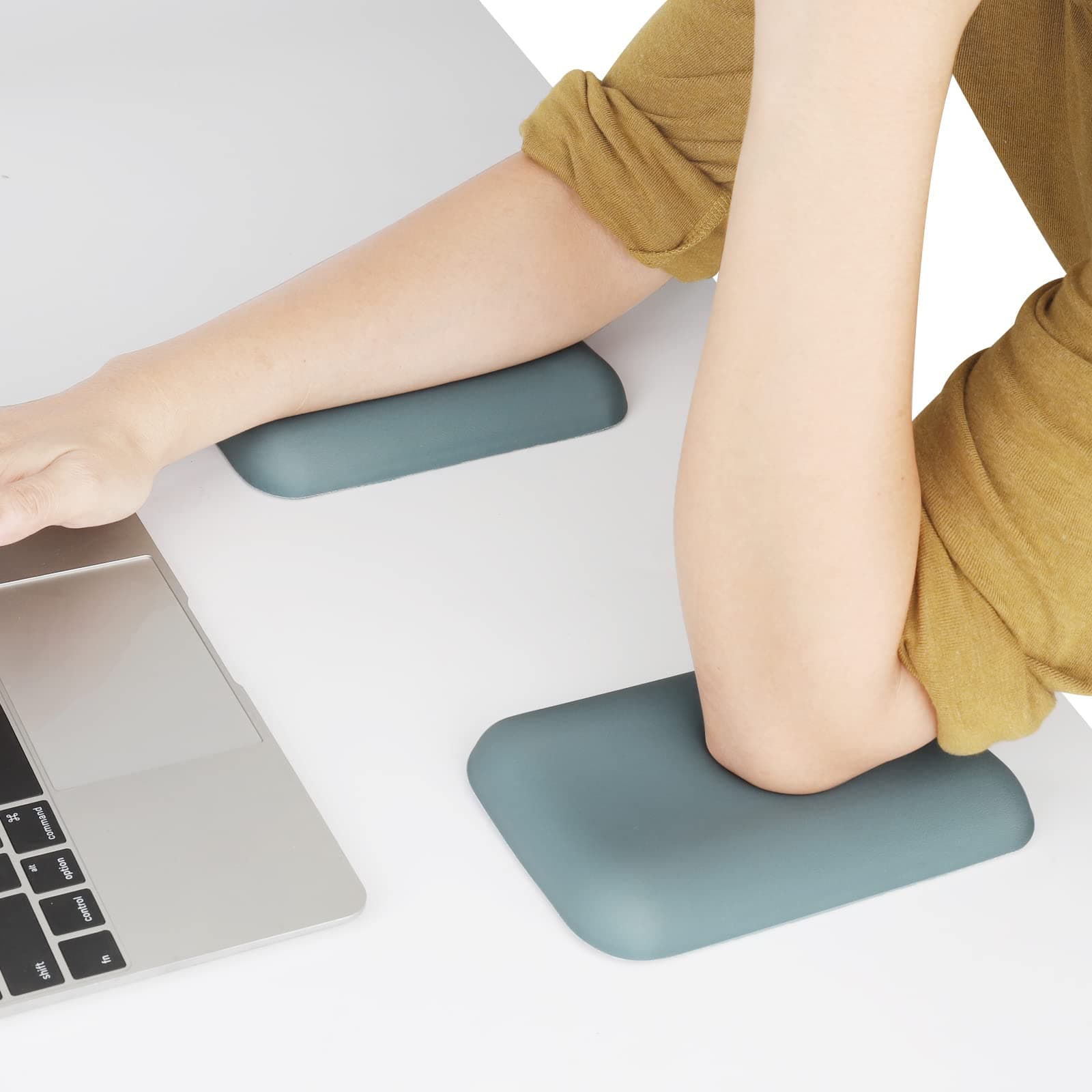 Leolee Elbow Support Pad for the Desk, Green, Ergonomic Wrist Rest, Armrest Pads with Memory Foam and Non-Slip Base, Armrest Cushion, Office, Pack of 2