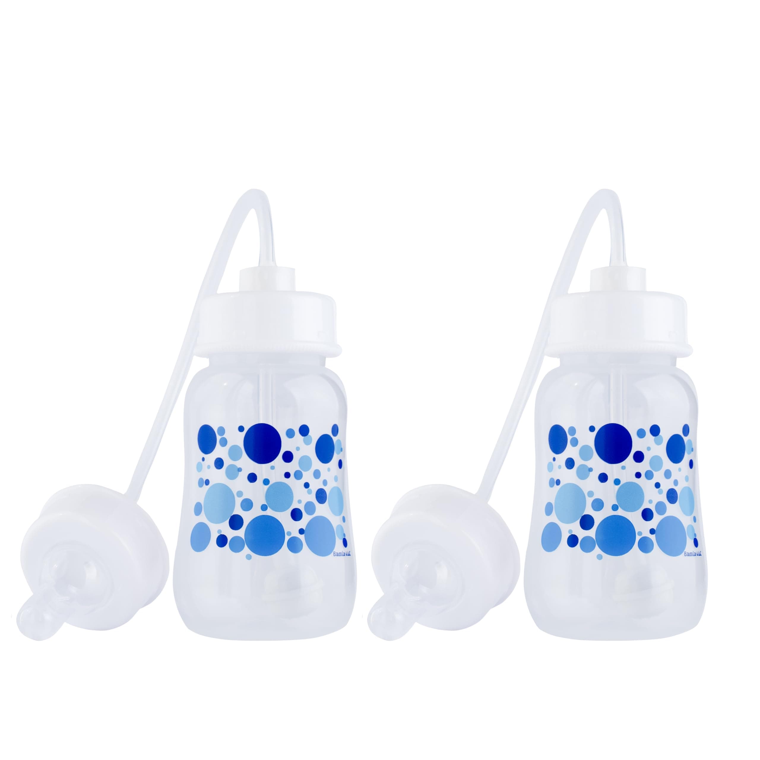 Hands-Free Baby Bottle - Anti-Colic Nursing System 4 oz Baby Bottle with Fast Flow Nipple/Teat 3m+ with Tube Straw Feeding System for Toddler (2 Bottles - Blue)