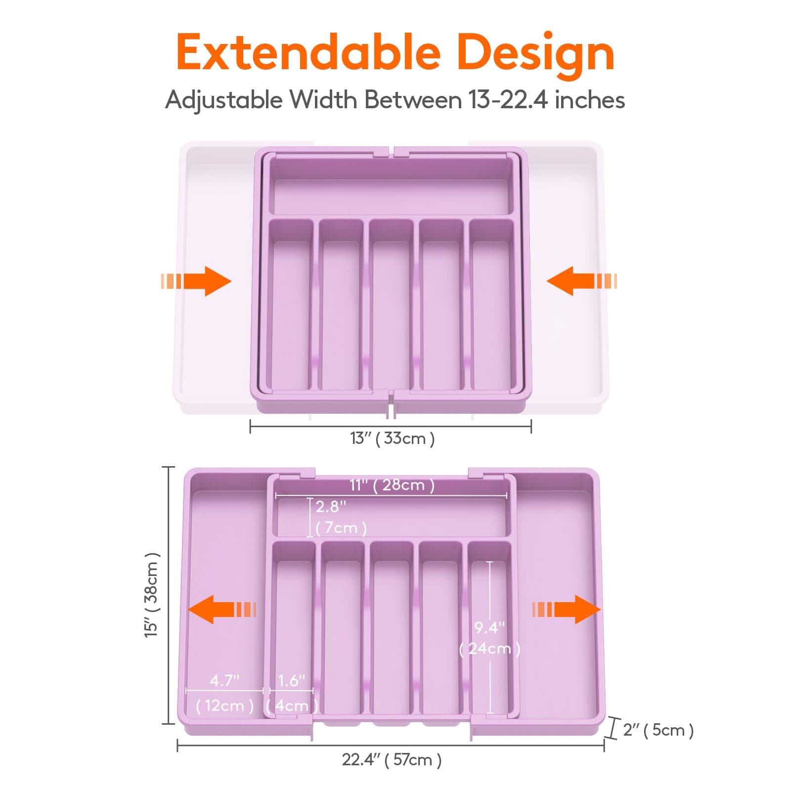 Lifewit Silverware Drawer Organizer, Expandable Utensil Tray for Kitchen, BPA Free Flatware and Cutlery Holder, Adjustable Plastic Storage for Spoons Forks Knives, Large, Purple