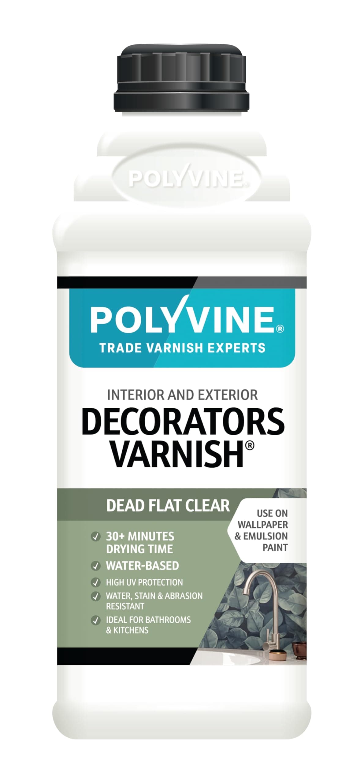 Polyvine Decorators Varnish Dead Flat – Water Resistant Clear Varnish with UV Protection - Seals and Protects Emulsion, Acrylic Paint, Wallpaper, Wood, Furniture, Plaster & Fabric, 1L