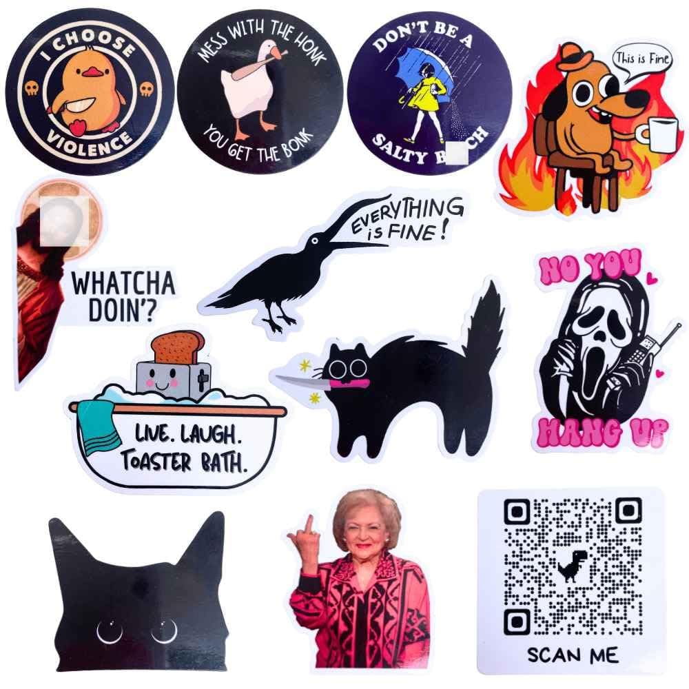12PC Funny Meme Magnets, Cute Fun Weird Magnet Black Cat Peeking Jesus This is Fine Rick Roll for Refrigerator Boys Locker Decoration Car Bumper Sports Adult Office Supplies Coworker Gifts