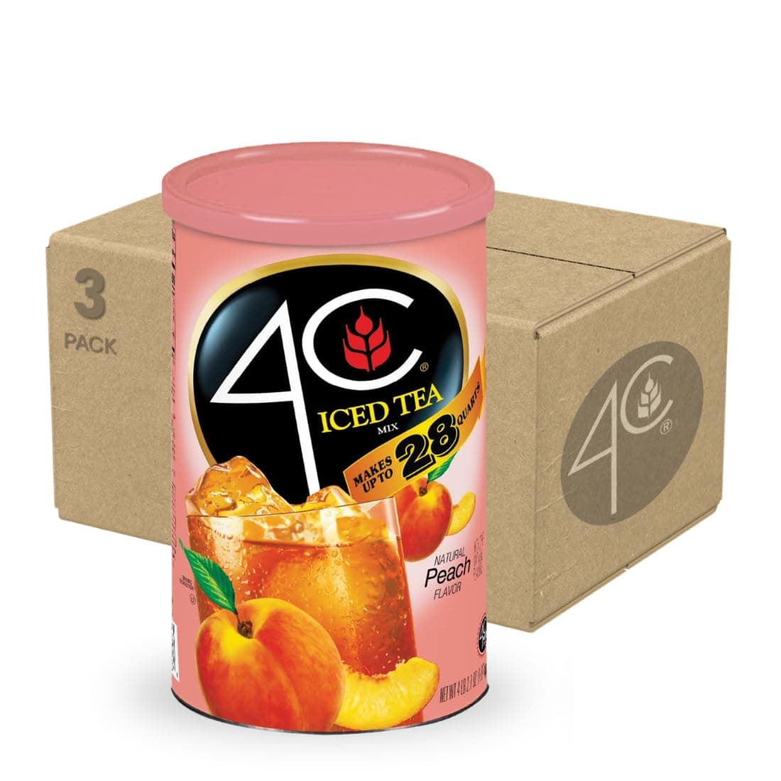 Powdered Drink Mix Cannisters, Peach Tea 3 Pack, 28 Quarts, Family Sized Cannister, Thirst Quenching & Refreshing Flavors