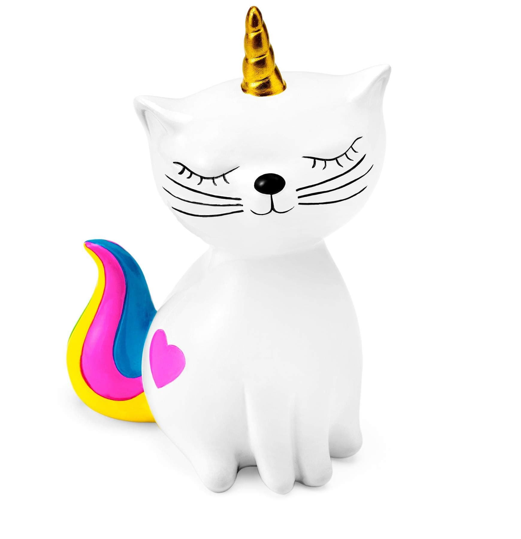 Mousehouse Gifts White Kittycorn with Multi-Coloured Tail and Pink Heart Money Box, Cute Piggy Bank for Girls or Boys (Dims: 11cm x 9cm x 17cm)