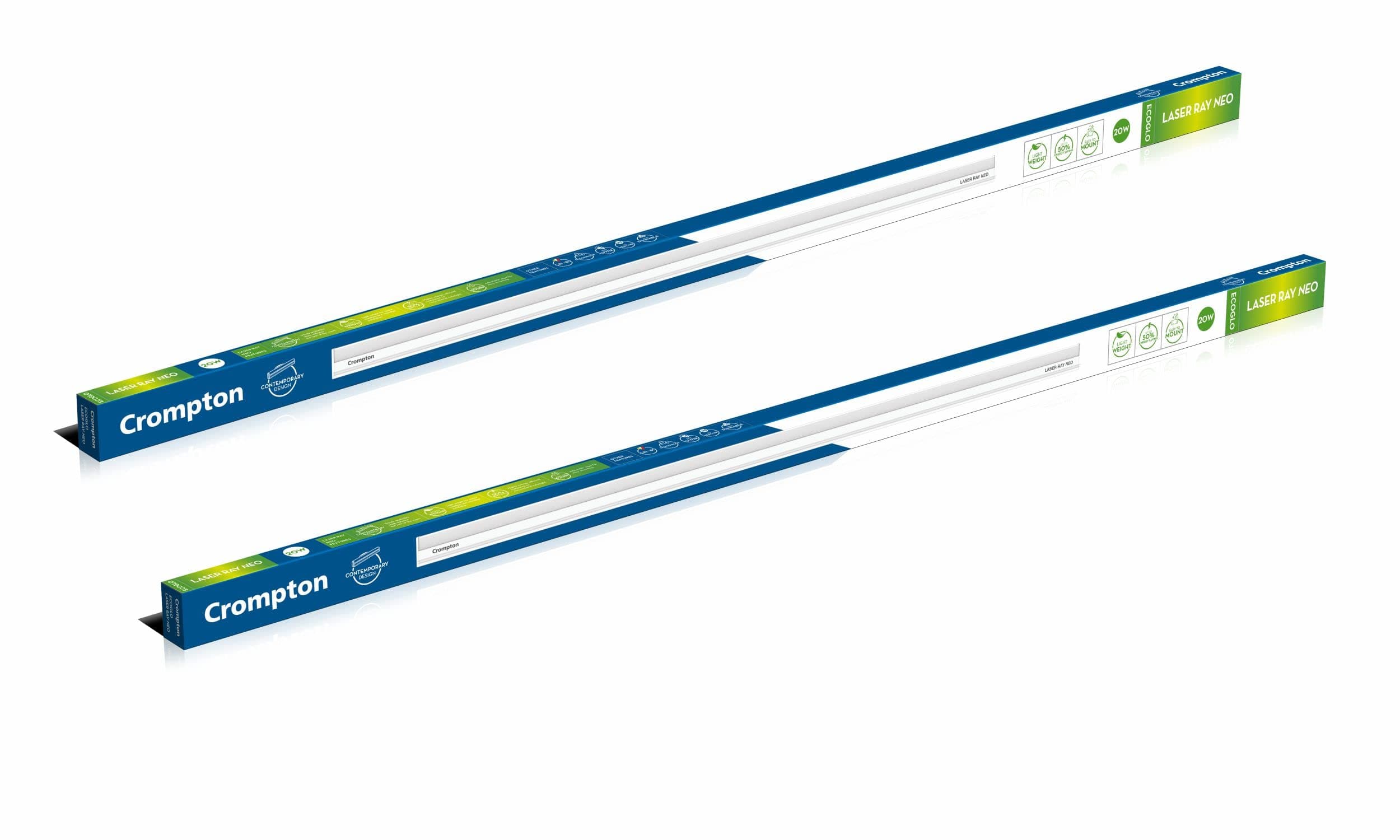 Crompton Laser Ray Smile 24W LED Batten |4 feet Slim Batten for Living Room & Bedroom | Energy Efficient Tubelight for Home | BIS Approved | Cool Day Light (6500K) (Pack of 2)