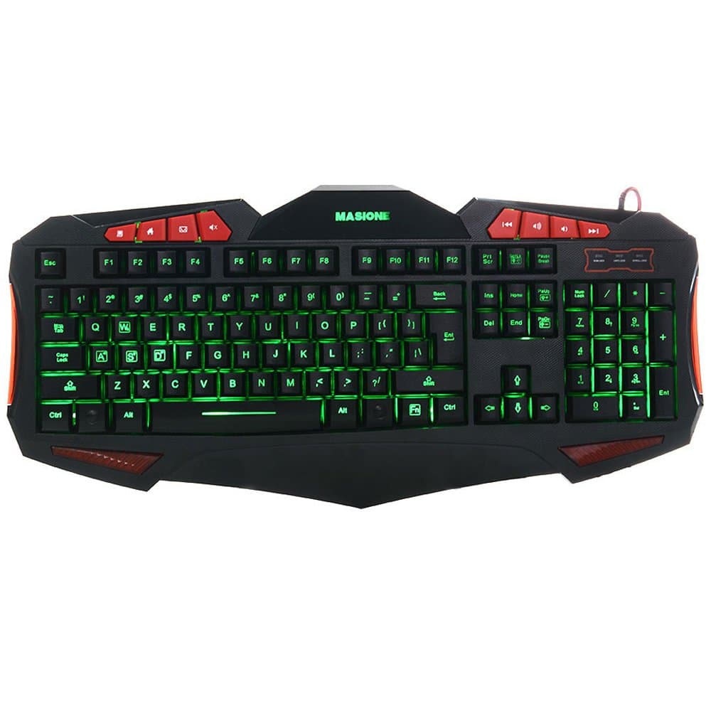Masione® Domineering LED USB Gaming Keyboard with 7 Adjustable Colorful Backlights--- Illuminated Backlit Halo Breathing light USB Wired Multimedia Pro Gaming Keyboard for PC, Antiskid Hand Holder, Waterproof, Multimedia,Ergonomic