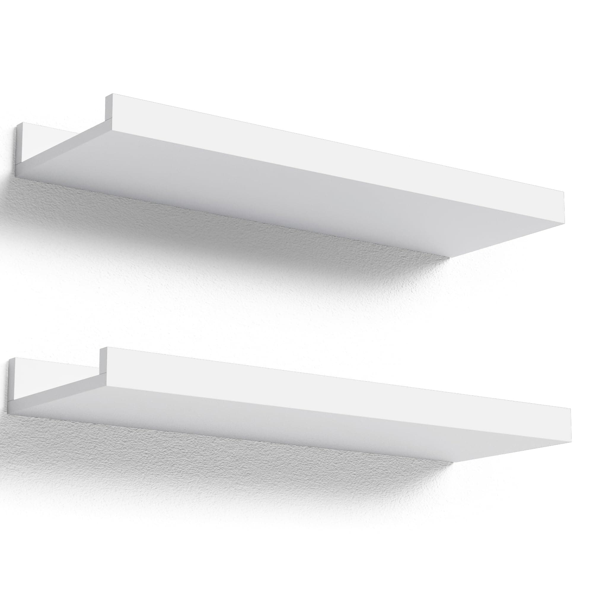 Boswillon Floating Shelves Wall Mounted Set of 2, Modern White Shelves for Bedroom, Nursery Shelves with Lip, Display Picture Ledge Shelf for Wall Decor Living Room Bathroom Kitchen - White