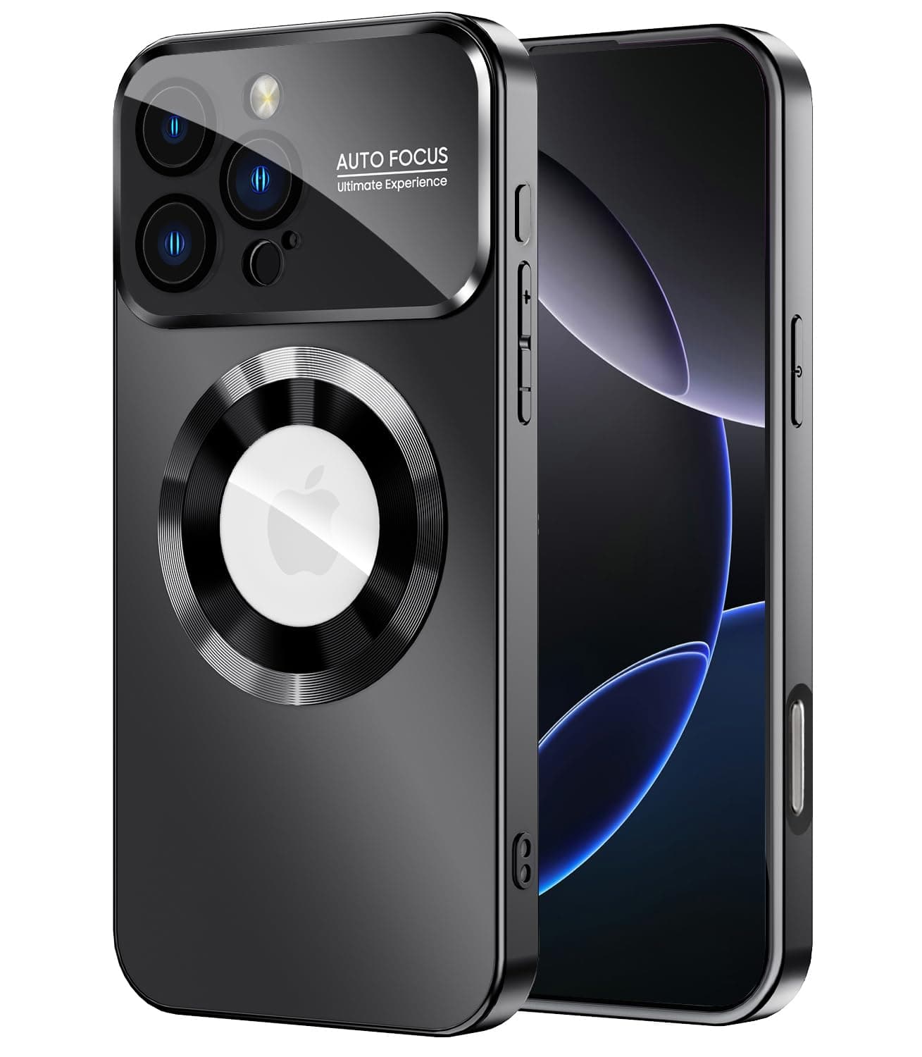 MAKAVO Magnetic for iPhone 16 Pro Max Case, Compatible with MagSafe, Built-in Camera Lens Protector, Logo View, Military Grade Drop Protection Phone Cover, Black