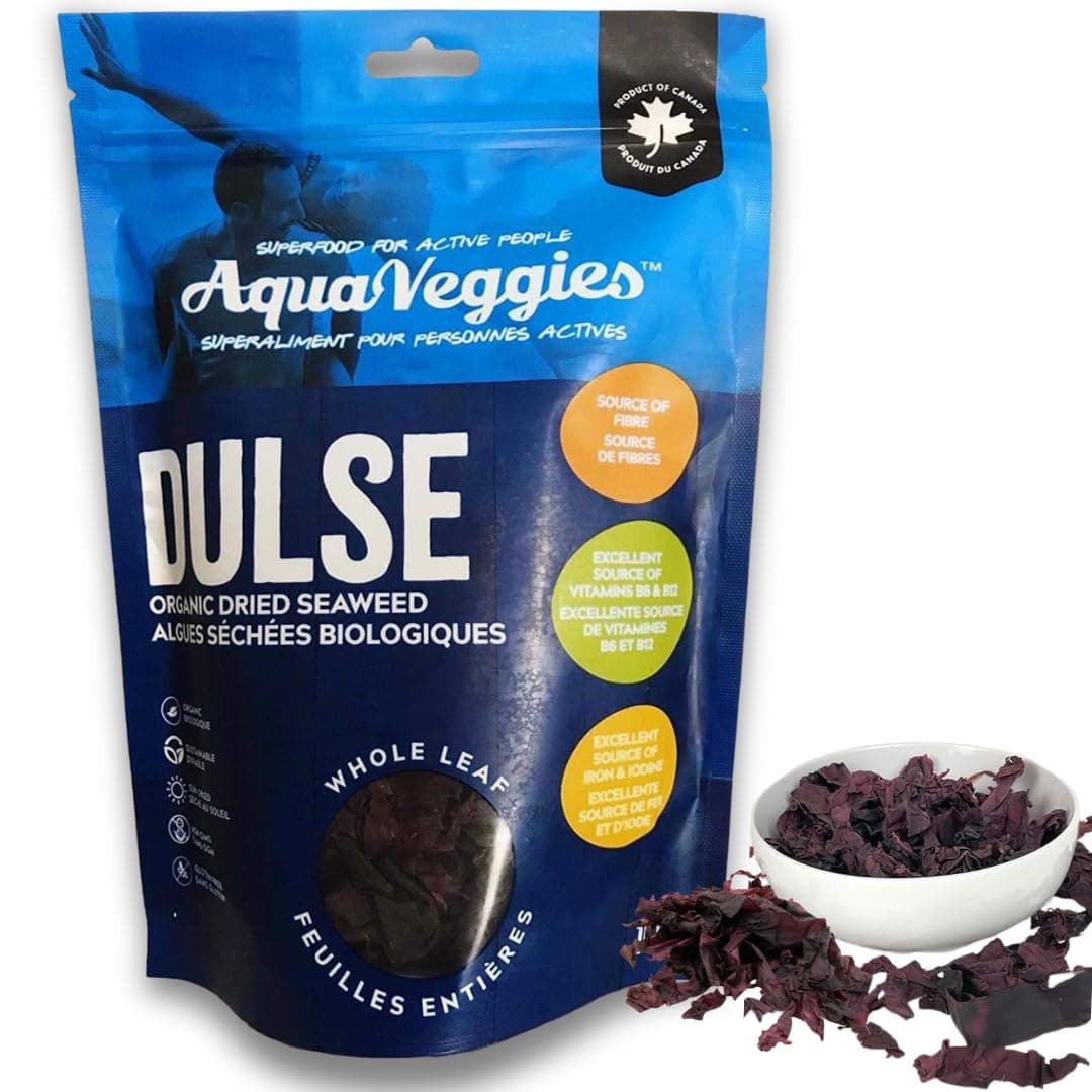 Aqua Veggies Organic Dulse Whole Leaf – Sun-Dried Atlantic Seaweed from Bay of Fundy – Iodine-Rich Vegan Superfood – B6, B12, Iron, Calcium, Magnesium – Non-GMO, Raw, Keto – 3.5oz