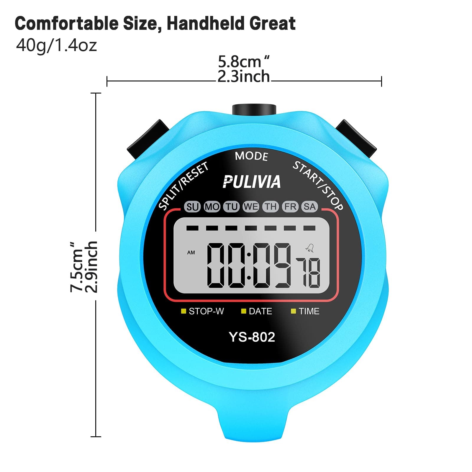 Sports Stopwatch Timer, Single Lap Split Digital Stop Watch for Sports Kids Coaches Swimming Running, Blue