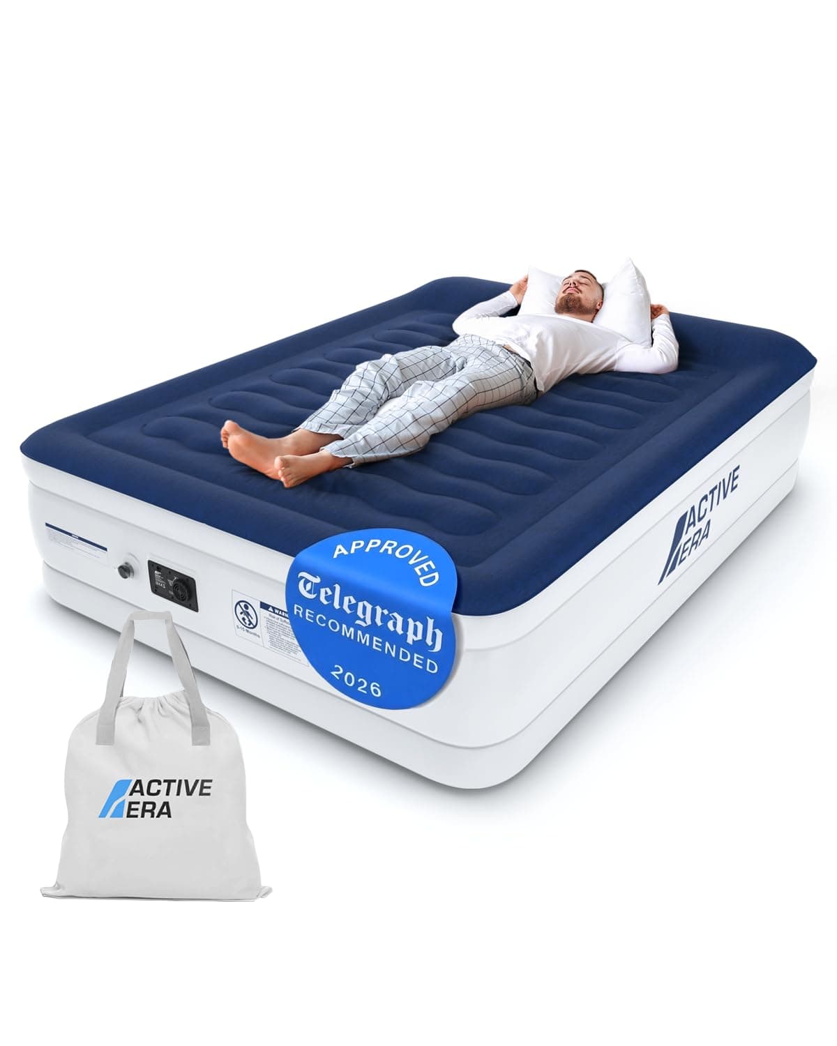 Active Era Luxury King Inflatable Mattress | Puncture Resistant King Size Airbed w/Flock Coating | Quick 3 Mins Blow Up Bed with Built-in Pump | Portable Air Bed - Home Camping Guests 200x150x36.5cm