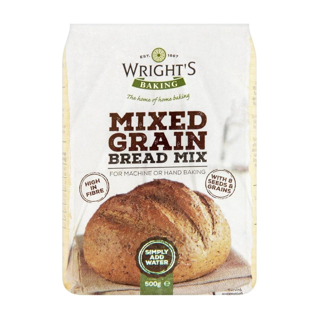 Wright's Mixed Grain Bread Mix 500g - Ideal for Machine or Hand Baking - High in Fiber with 8 Seeds & Grains - Perfect for Fresh Bread, Rolls, and Pizza Bases - Vegetarian-Friendly