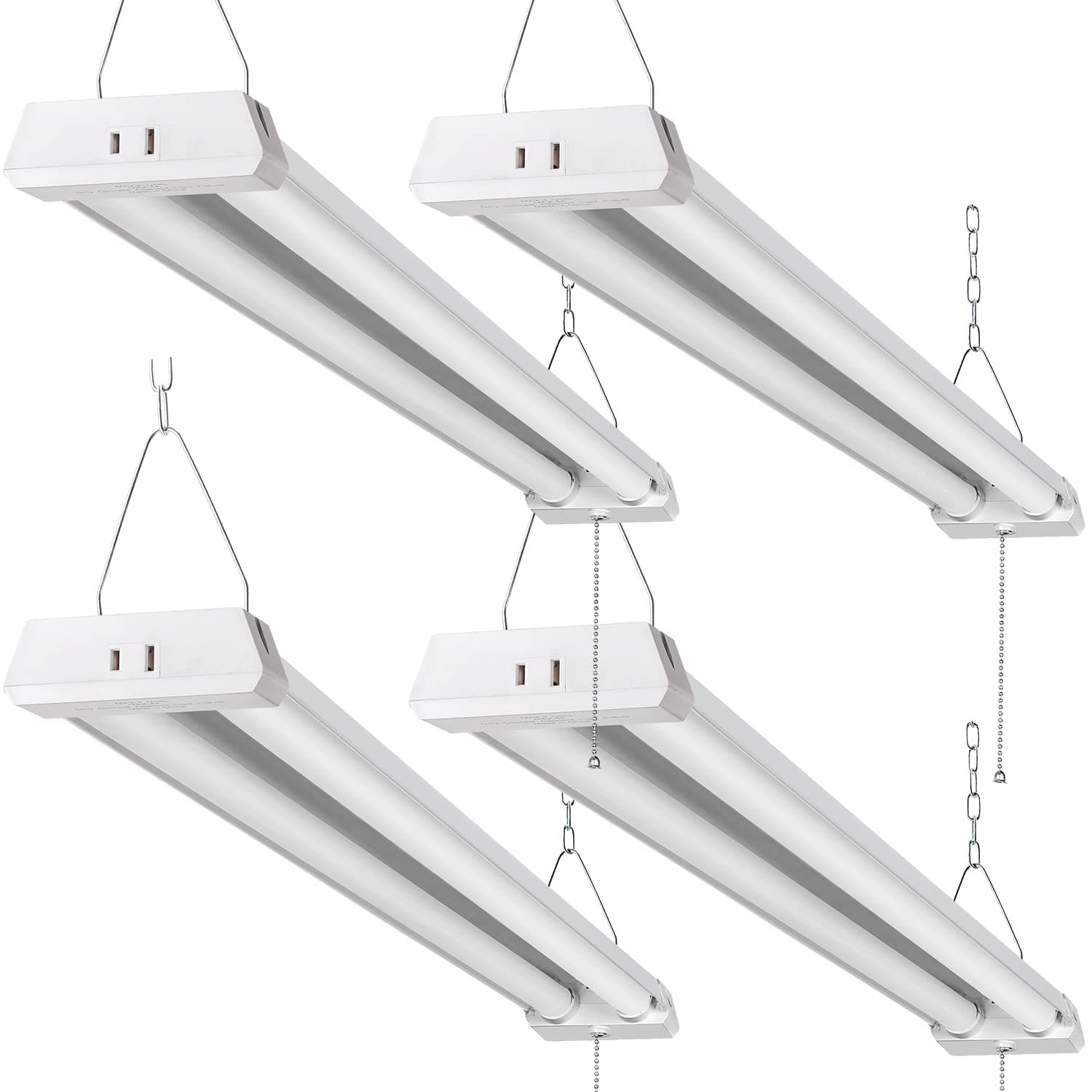 4FT Linkable LED Shop Light for Garages, 42W 4800LM 5000K Daylight White LED Ceiling Light, with Pull Chain (ON/Off), Linear Worklight Fixture, 4 Pack