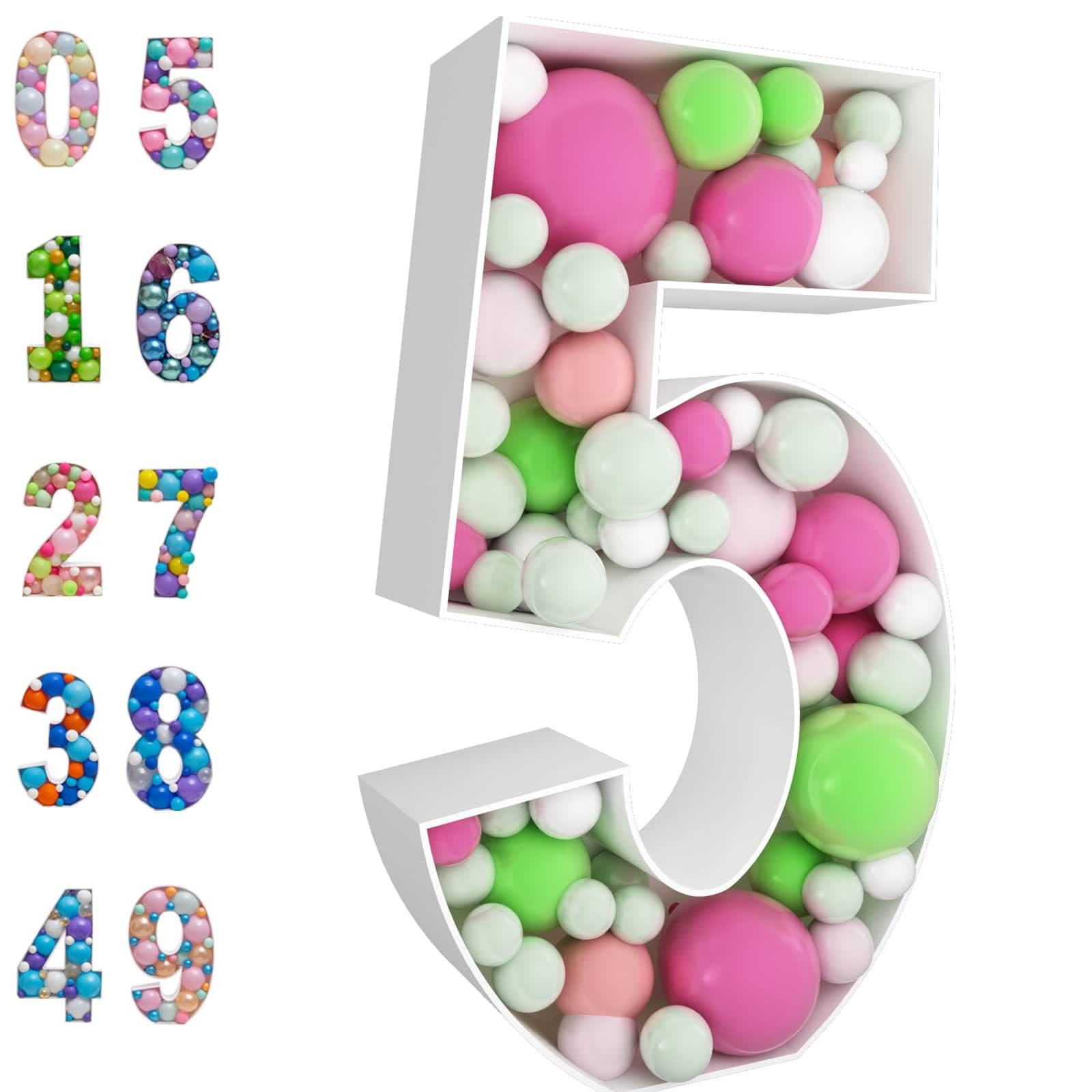 JoyBox Design3FT Mosaic Balloon Frame Number 5 Marquee Light Up Numbers Pre-Cut Kit Thick Foam Board for Birthday Decoration