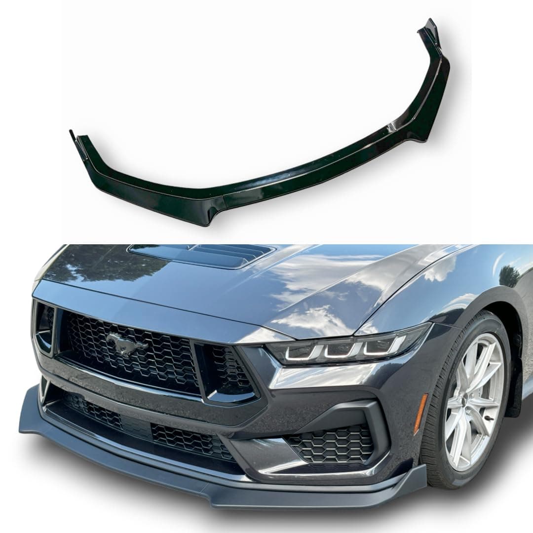 JSD 3-Piece Front Bumper Lip Chin Spoiler for 2024 2025 Mustang GT, EcoBoost Without Performance Pack, Gloss Black
