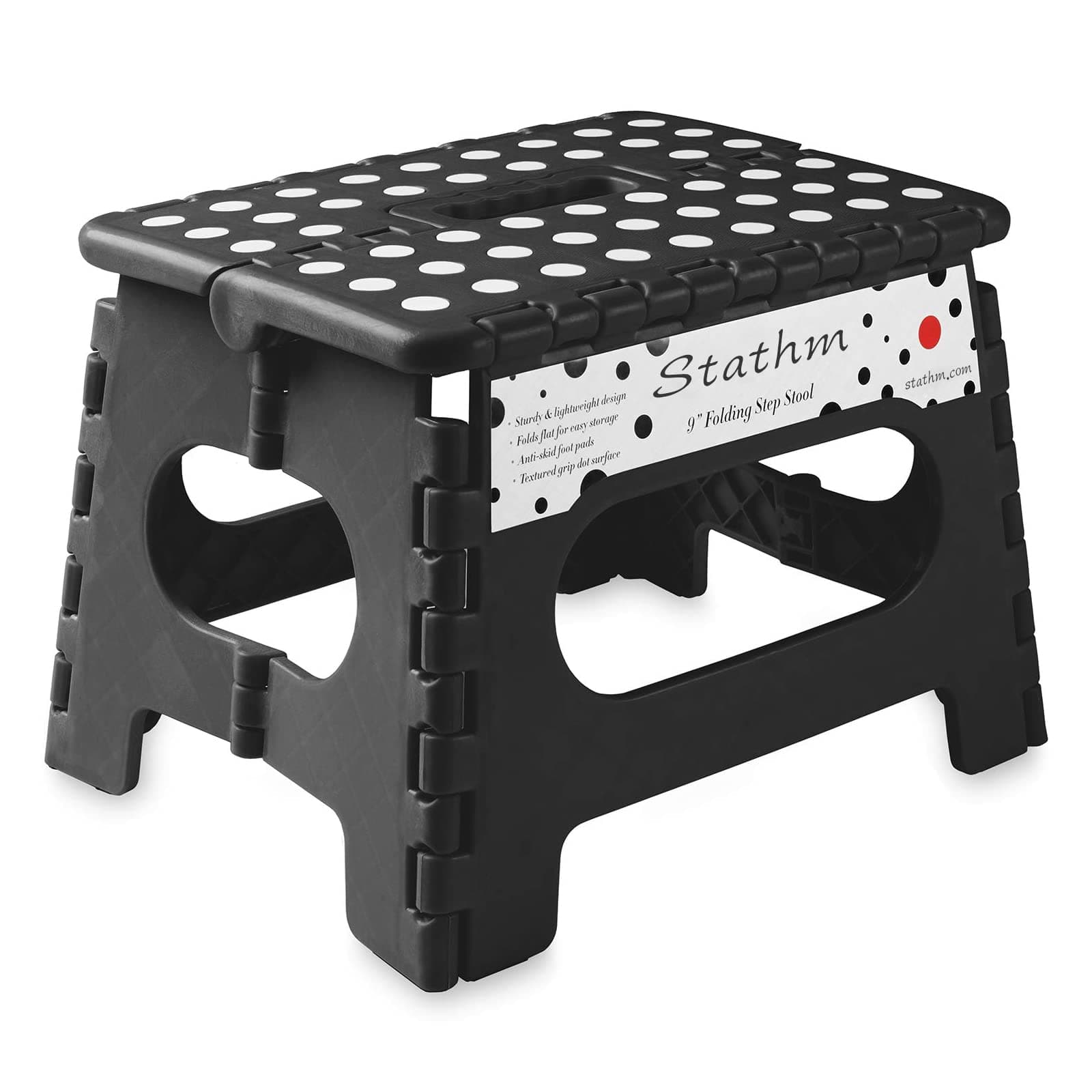 Stathm Folding Step Stool with Handle for Kids, Adult - Foldable Heavey Duty Plastic Chair for Kitchen, Garden, Indoor, Outdoor (Black)