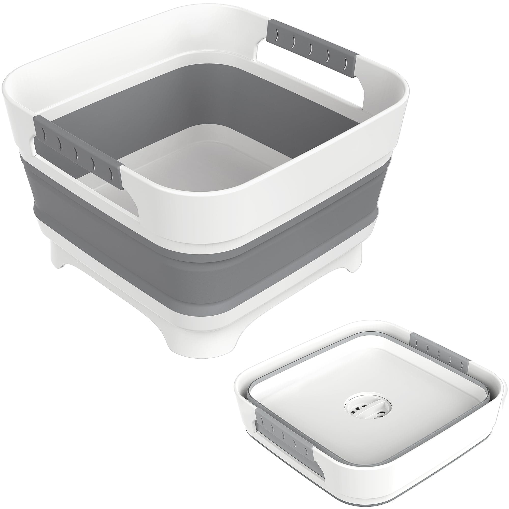 MontNorth 2.4 Gal Collapsbile Wash Basin with Drian Plug,9L Dish Pan for Soaking Baby Bottles,Portable Sink, Multiuse Foldable Bucket,Ice Beverage Tubs for Camping, Vegetable Washing, RV (Gray)