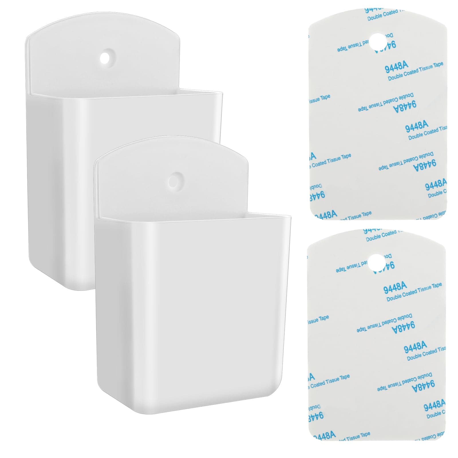 Prasacco 2 Packs Universal Remote Control Holders, Self Adhesive TV Air Conditioner Remote Control Holder Wall Mount Storage Box Organizer Wall Pen Holder Stroage for Home Office School(White)
