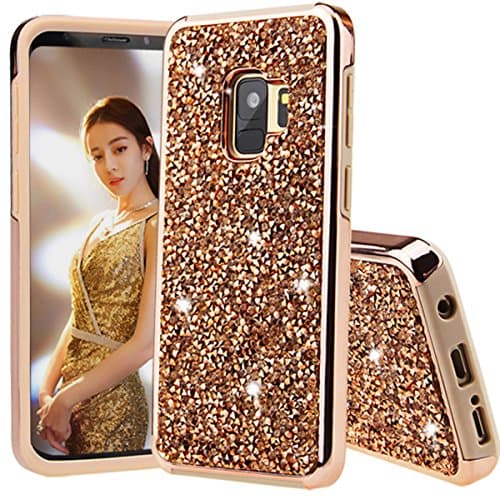 SQMCase Galaxy S9 Plus Case, Heavy Duty Glitter 2 in 1 Rugged Hybrid Soft TPU Inner + Hard PC Outer with Crystal Shiny Diamond Full Body Protection Case for Galaxy S9 Plus(Champagne Gold)