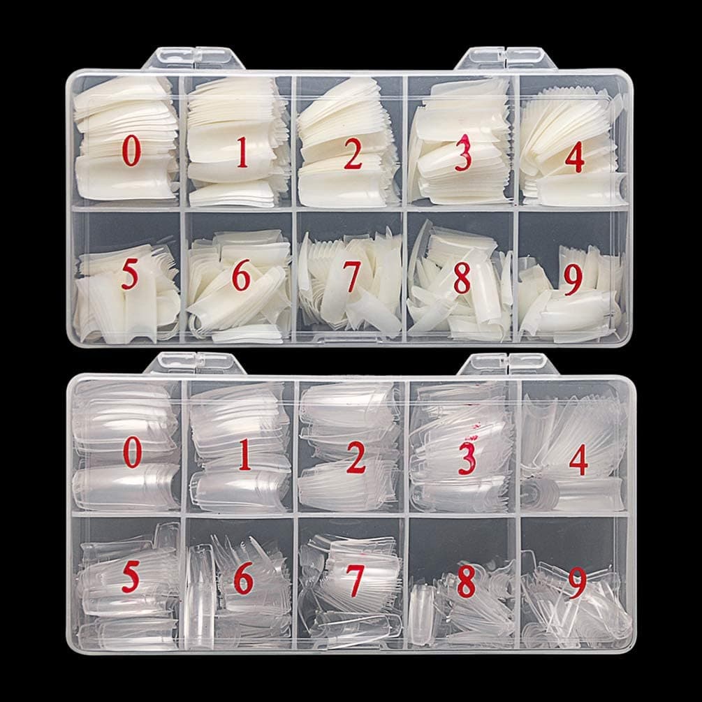 1000PCS Half Cover False Nails Tips, 10 Sizes Lady French Style Acrylic Artificial Tip Manicure with Box for Nail Tips Art Salons and Home DIY (Natural+Clear)