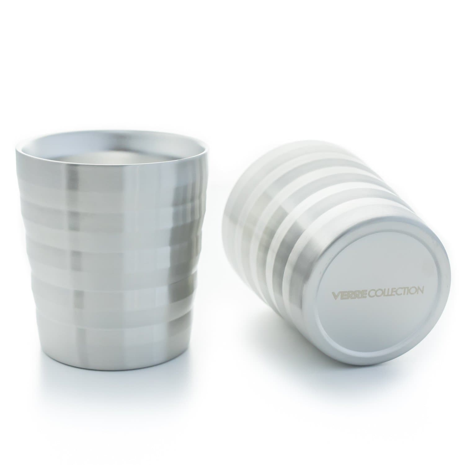 Modern Classic Espresso Lungo Double Wall Stainless Steel Cup Set of 2, 8 Ounces Verre Collection, Thermo Insulated (Polished Silver)