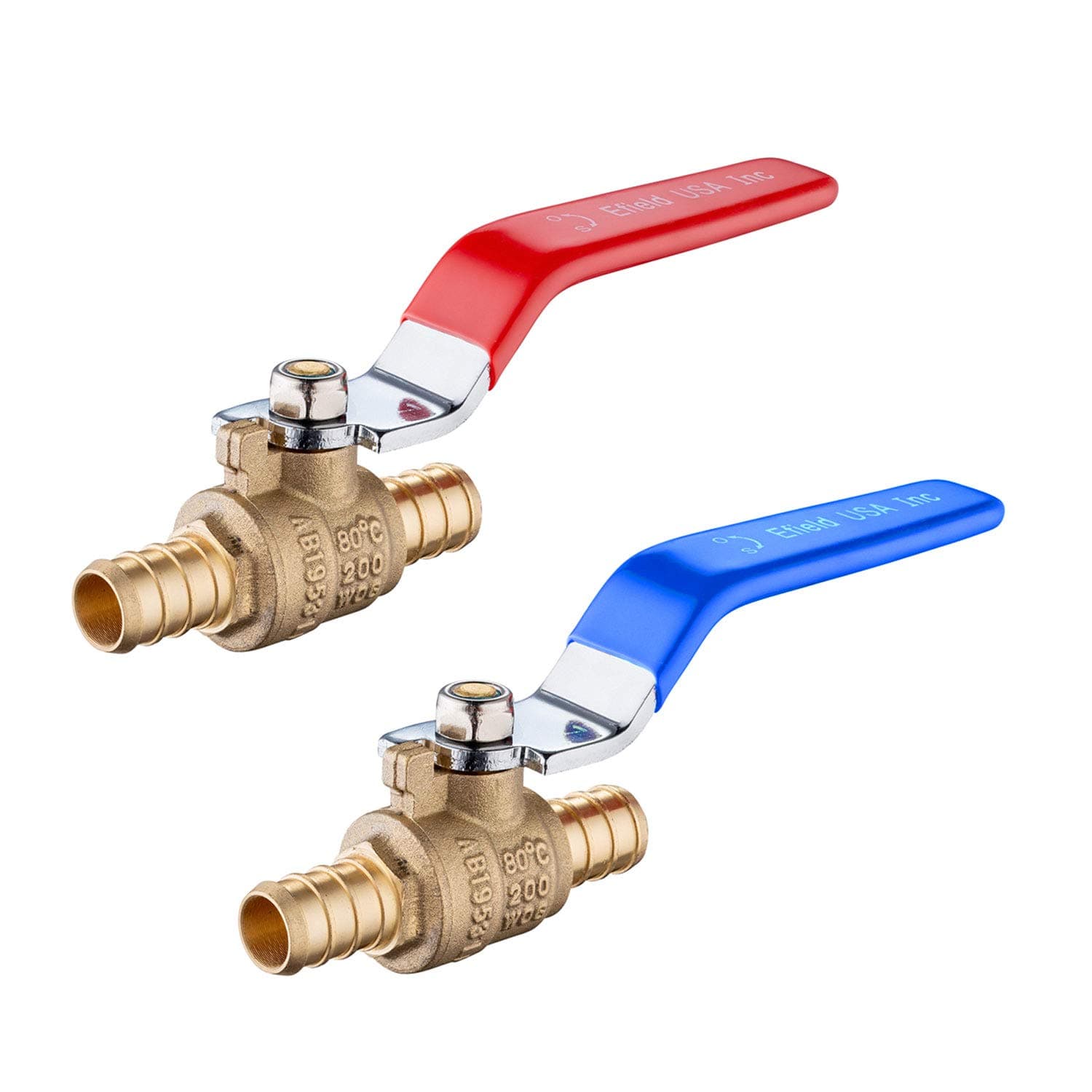 EFIELD(Pack of 2) 1/2 Inch Pex Brass Full Port Shut Off Ball Valve HOT AND COLD, No Lead Brass UPC Certified-2 Pieces
