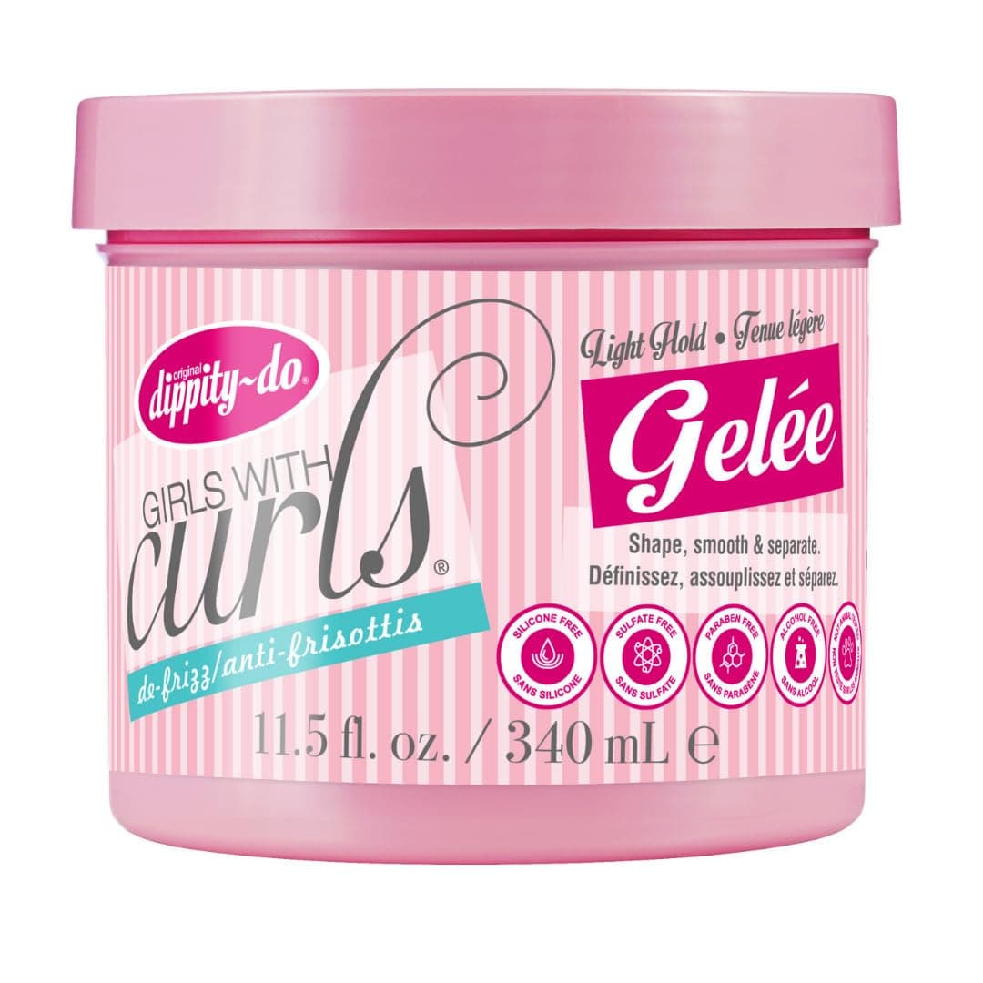 Dippity Do Girls with Curls Light Hold Gelee, Shape, Smooth & Separate Curls, Formulated with Aloe, Vitamin E & Wheat Protein, Frizz-Free, Never Crunchy, Curly Hair Gel For Women, 11.5 FL Oz