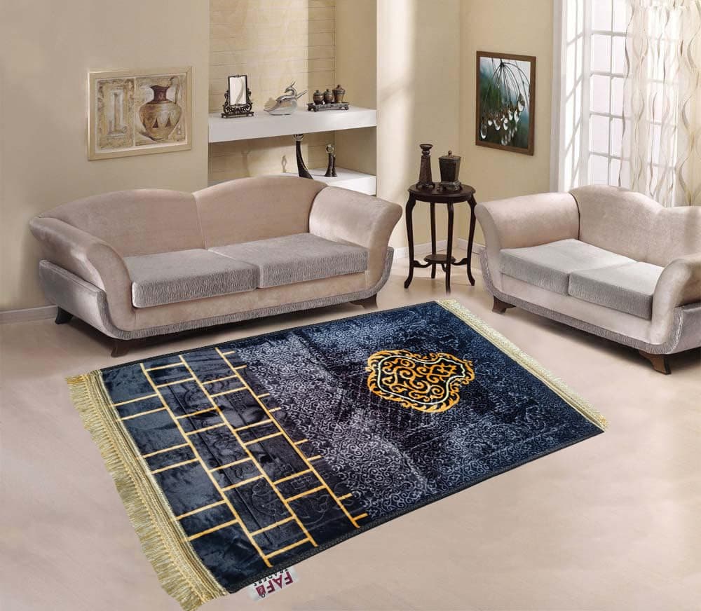 FAF e-TRADERS Anti-Skid Base Premium Prayer Printed Mat with Soft Velvet| Black Design and Pattern (Golden-1)