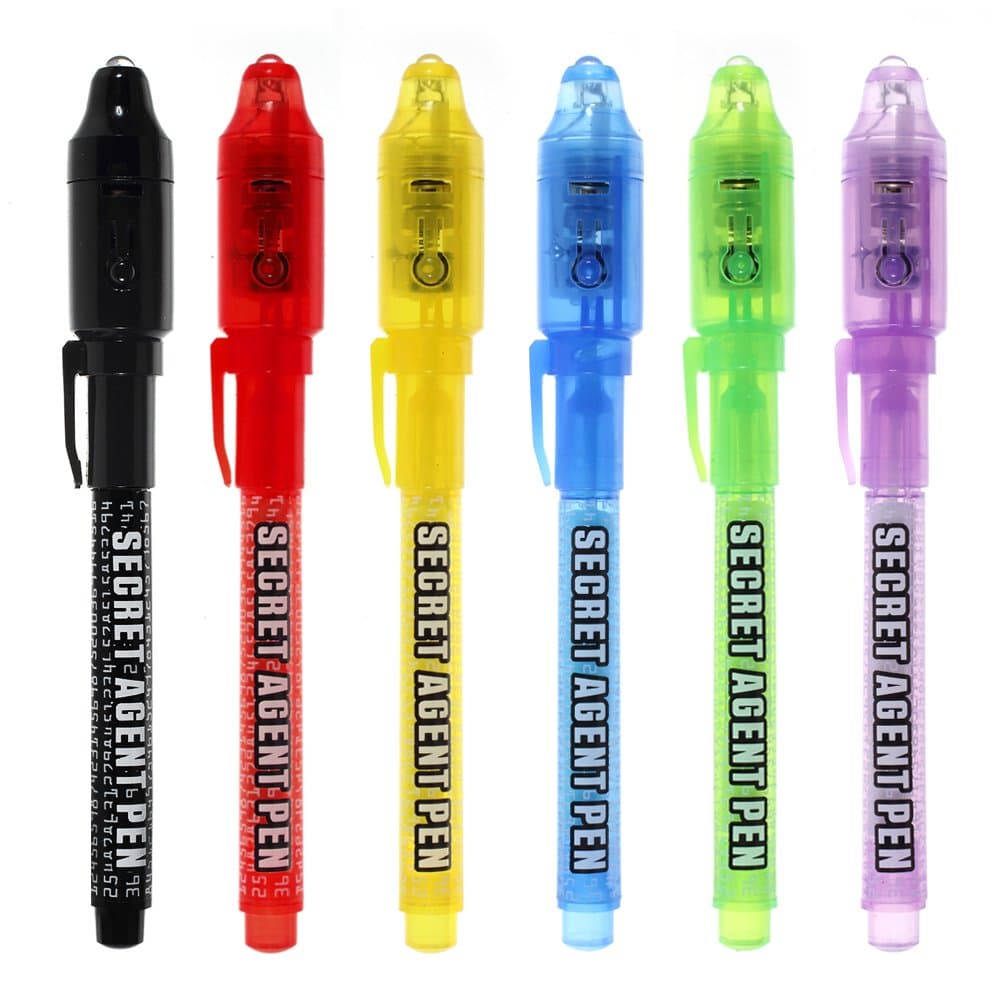 Invisible Ink Pen Stocking Stuffers: MALEDEN 6 Pcs Upgraded Spy Pen with UV Light Magic Marker for Secret Message, Kids Halloween Goodies Bags, Christmas Stockings, Party Favors Toy, Individual Packed