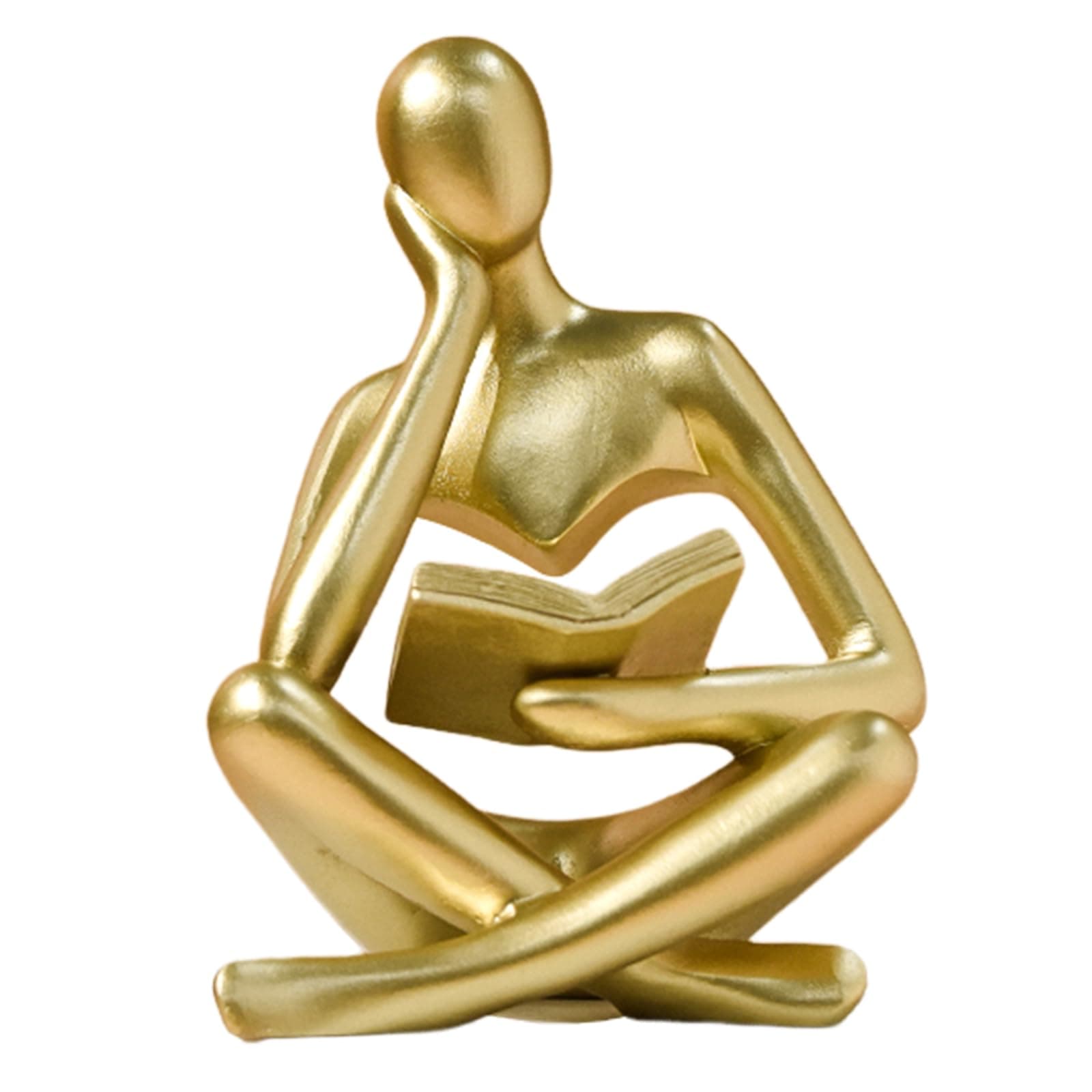 UTTCMK Abstract Art Thinker Statue - Reading Thinker Sculpture Figurine, Modern Home Decoration for Living Room Office Shelves Coffee Table Desk Decor (Gold)
