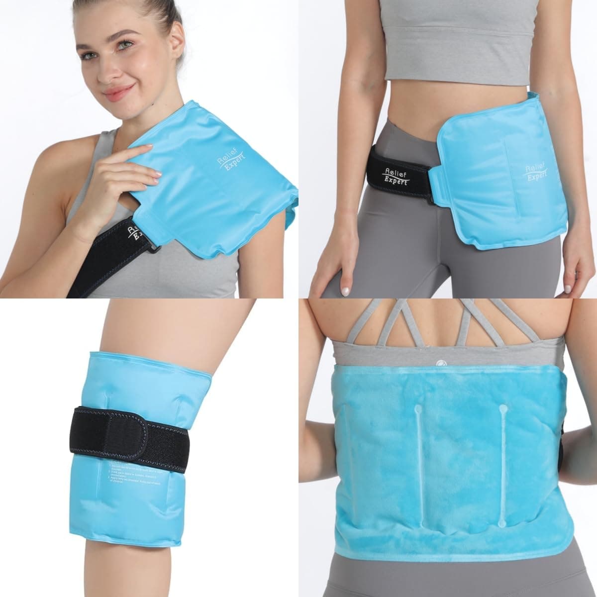 Relief Expert Reusable Gel Ice Pack Wrap (16"x9") - Reusable Cold Pack for Lower Back, Shoulder, Knee & Hip - Flexible, Hands-Free Cold Therapy with Adjustable Strap