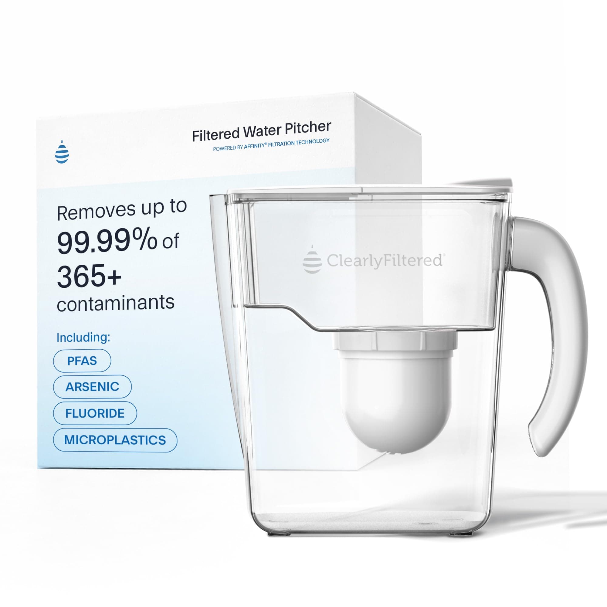 Clearly Filtered No.1 Filtered Water Pitcher/Updated Model/Targets 365+ Contaminants e.g. Fluoride Chlorine PFAS Microplastics Lead Arsenic BPA/BPS Free (Pitcher Includes 1 Filter)