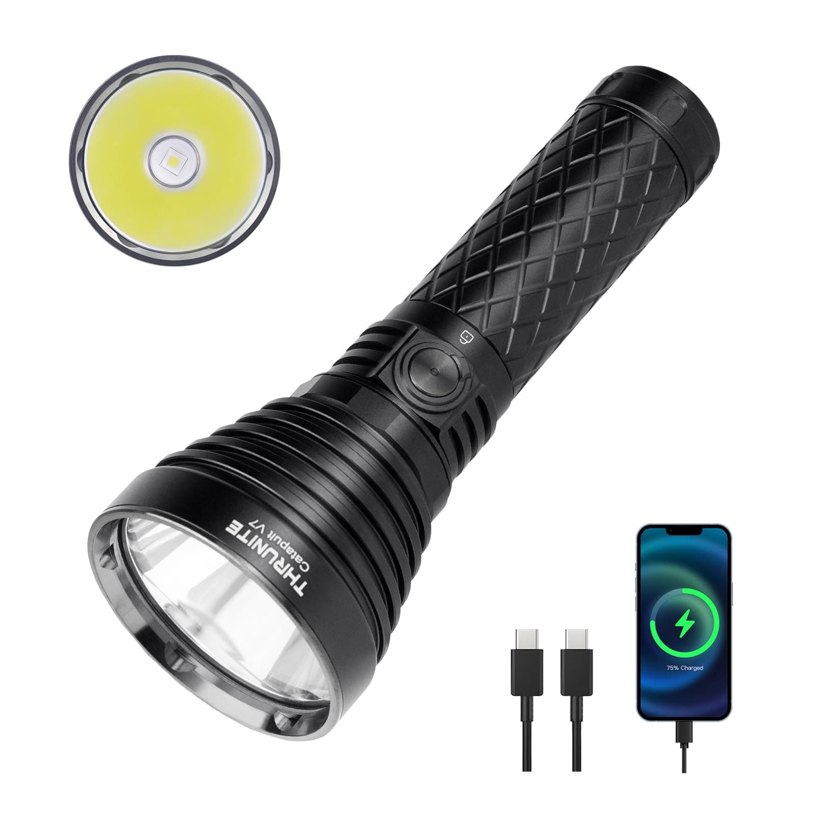 ThruNite Catapult V7 SFT90 LED Flashlight, 4010 High-Lumen Long-Range (1081m) Tactical Flashlight, USB-C Rechargeable Flashlight with 7500mAh Battery, Bright Flashlight for Emergency, Search & Rescue