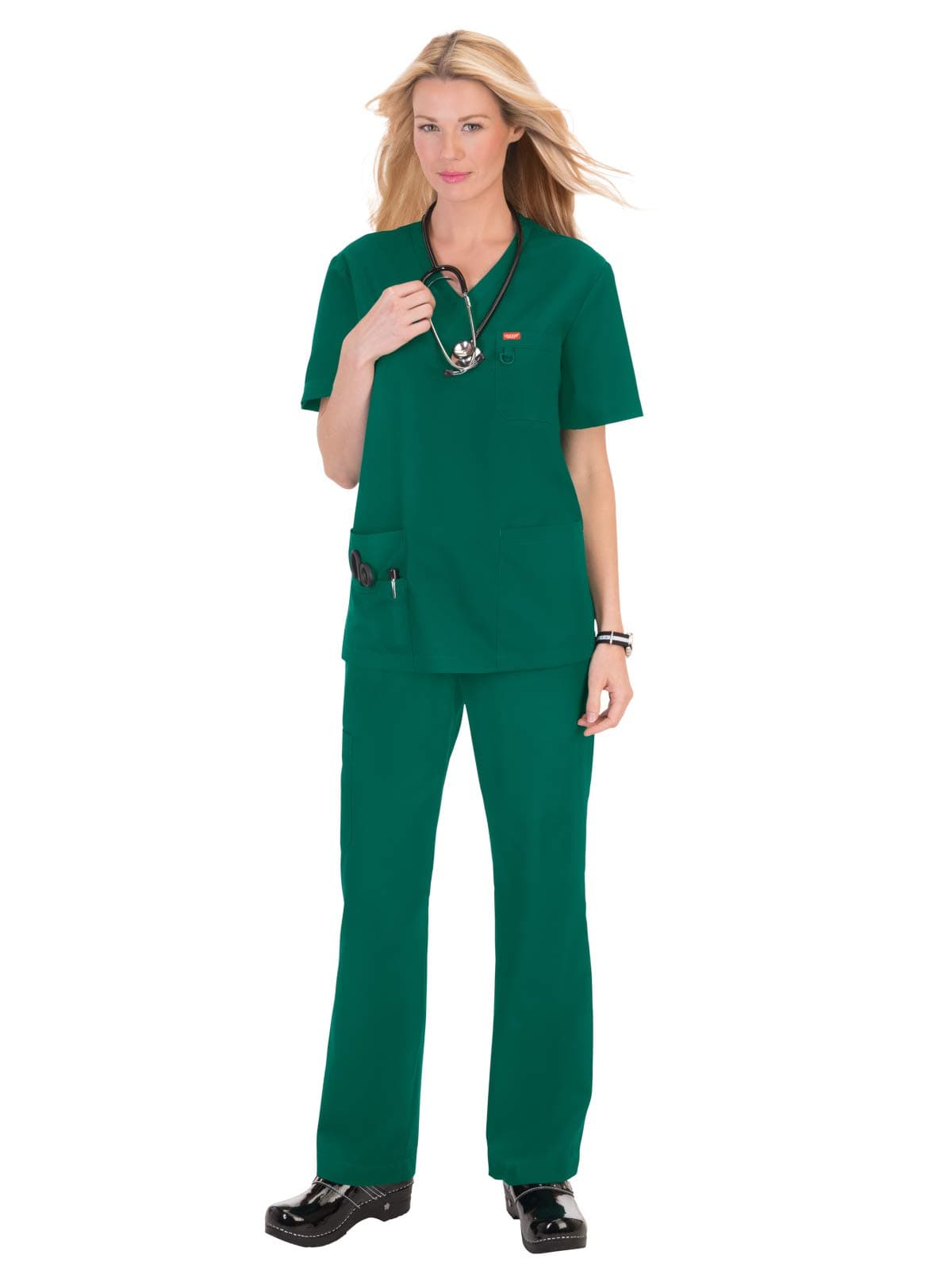 KOI Balboa V-Neck Unisex Scrub Top with Multiple Pockets and D-Ring