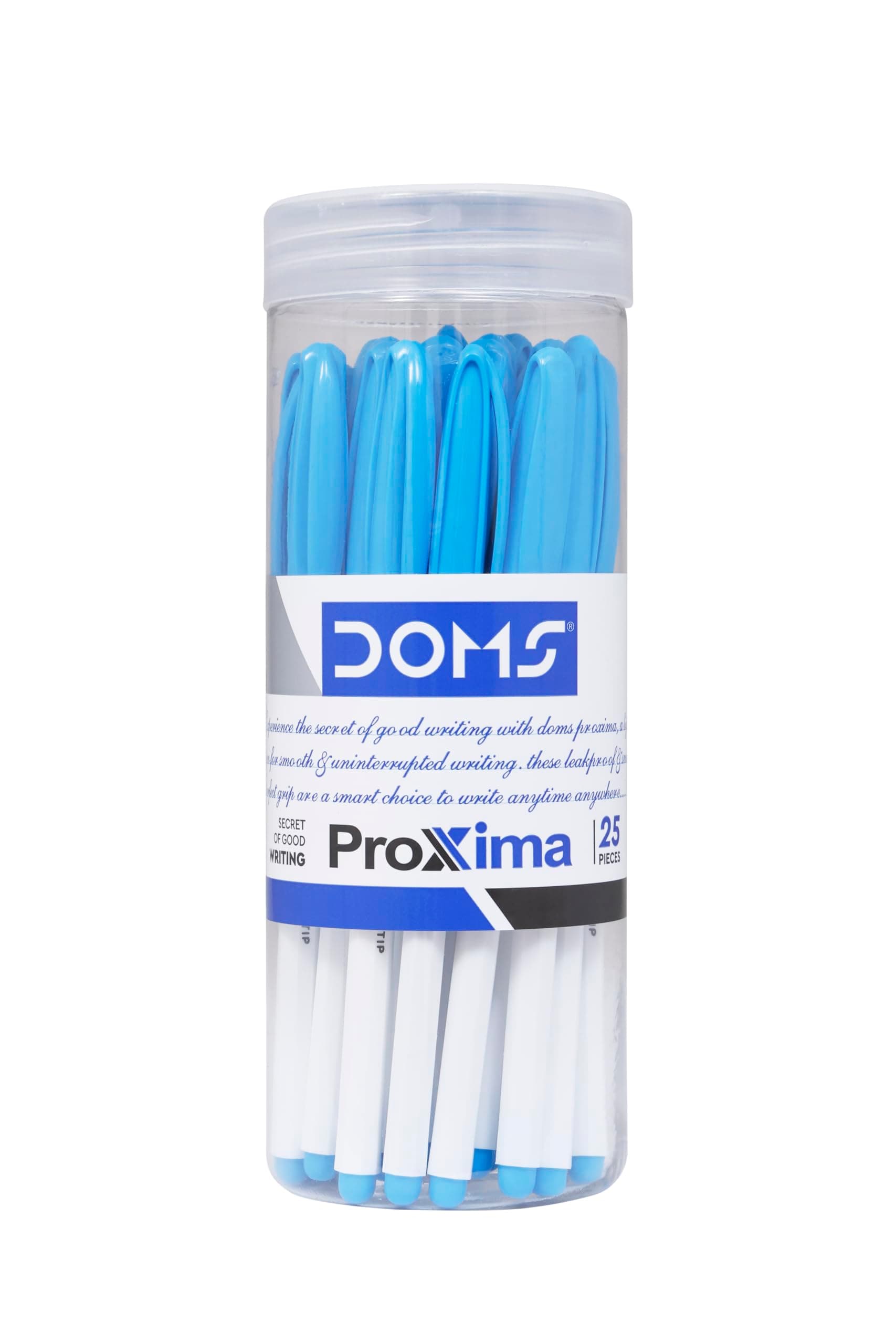 Proxima Ball Pen Jar Pack | Fine Tip Ball Pen | Smooth Writing with Comfortable Grip | Lightweight & Simple Body Design | Blue Ink, 25 Pens Pack
