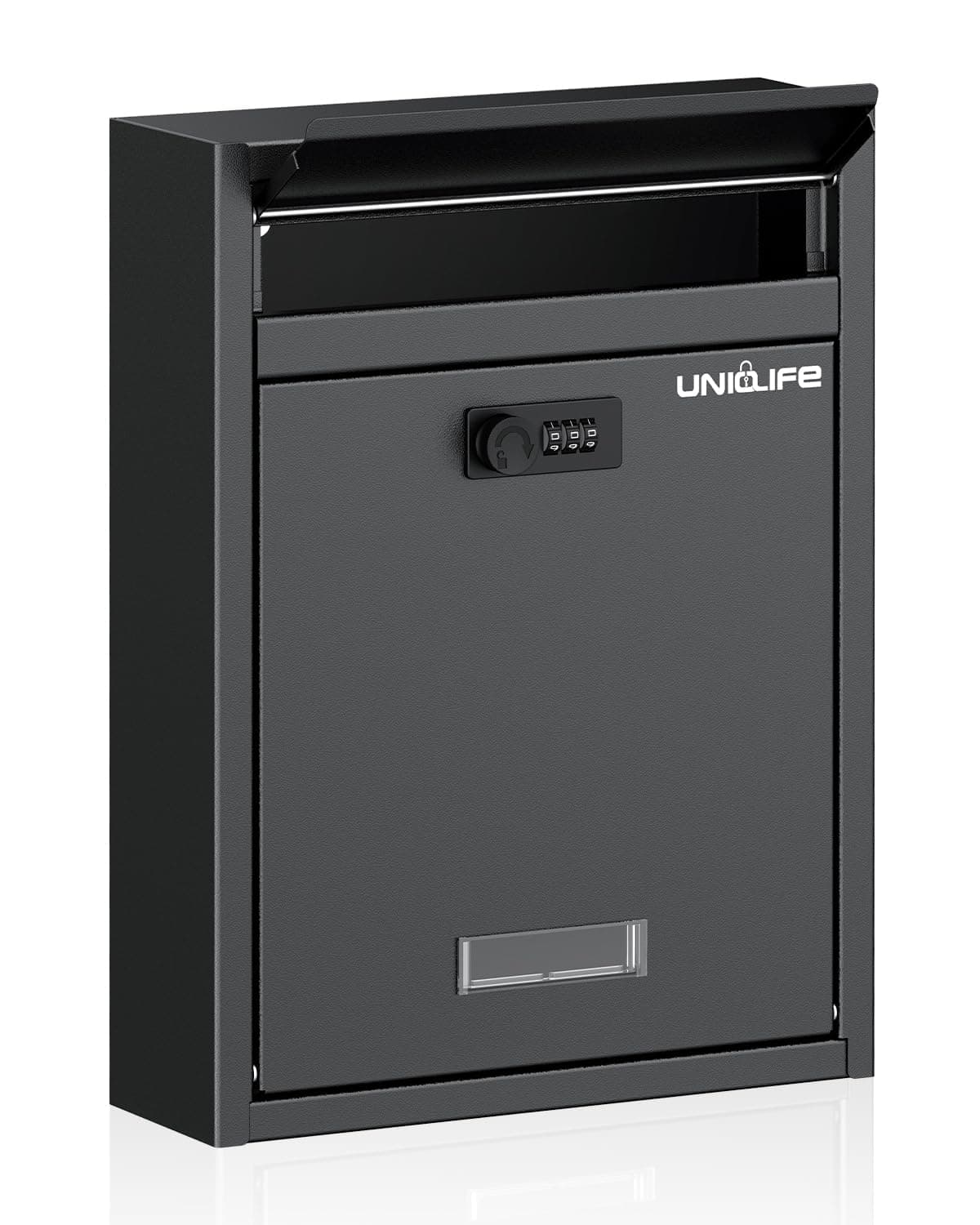Uniclife Wall Mount Mailbox for Outside, Large Locking Mailbox with Combination Lock, Security Mail Box for House, Safe Key Drop Box, Post Box, Steel Cash Drop Box for Home Office School, Black