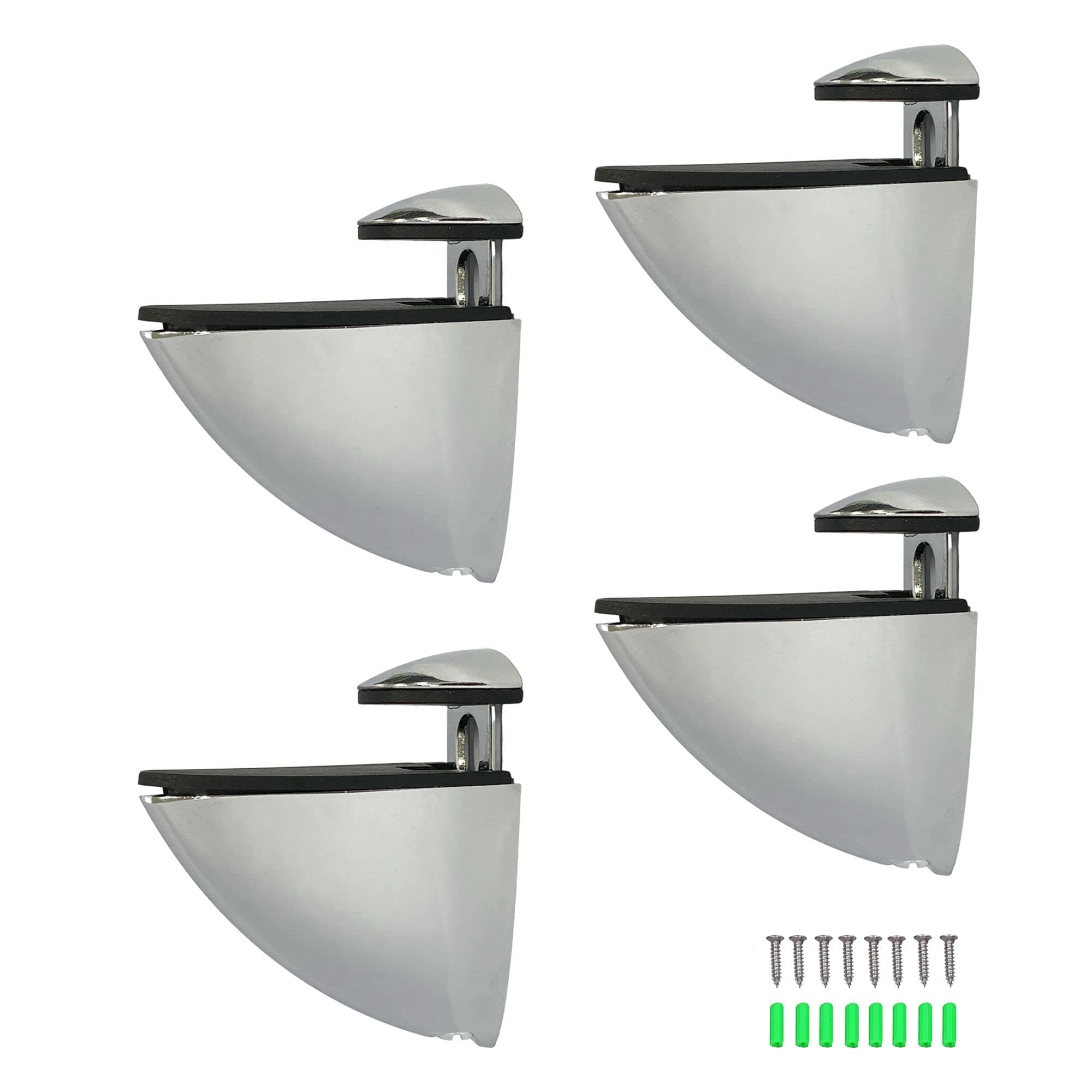 Adjustable Glass Shelf Bracket Large Alloy Brushed Chrome Floating Wood and Glass Bracket Heavy Duty Glass Shelf Wall Mounting Clamps