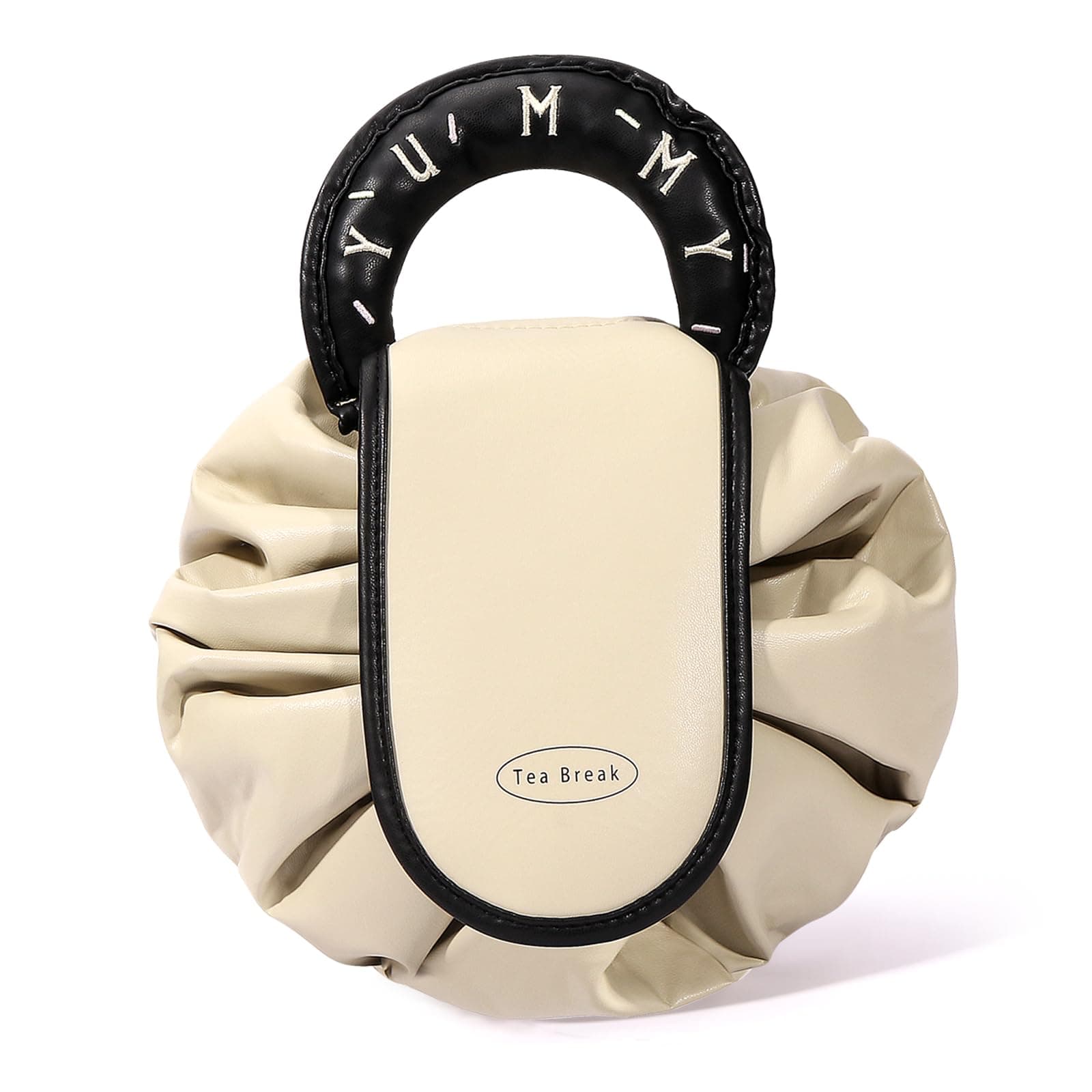 Drawstring Makeup Organiser Bag: Travel Flat Lay Make up Bag - Large Cosmetic Bags for Women Girls Apricot