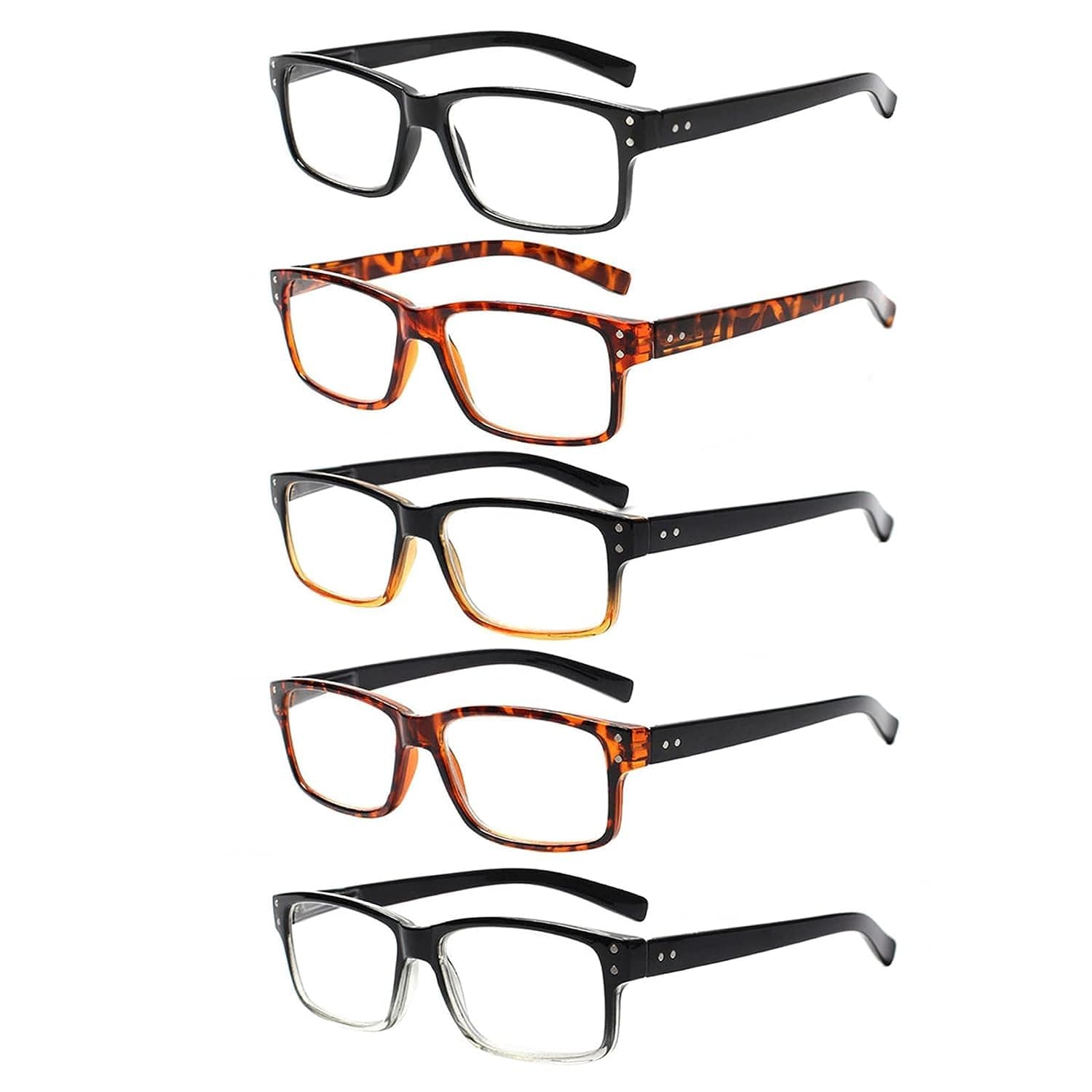 5 Pack Reading Glasses - Standard Fit Spring Hinge Readers Eyeglasses for Men and Women