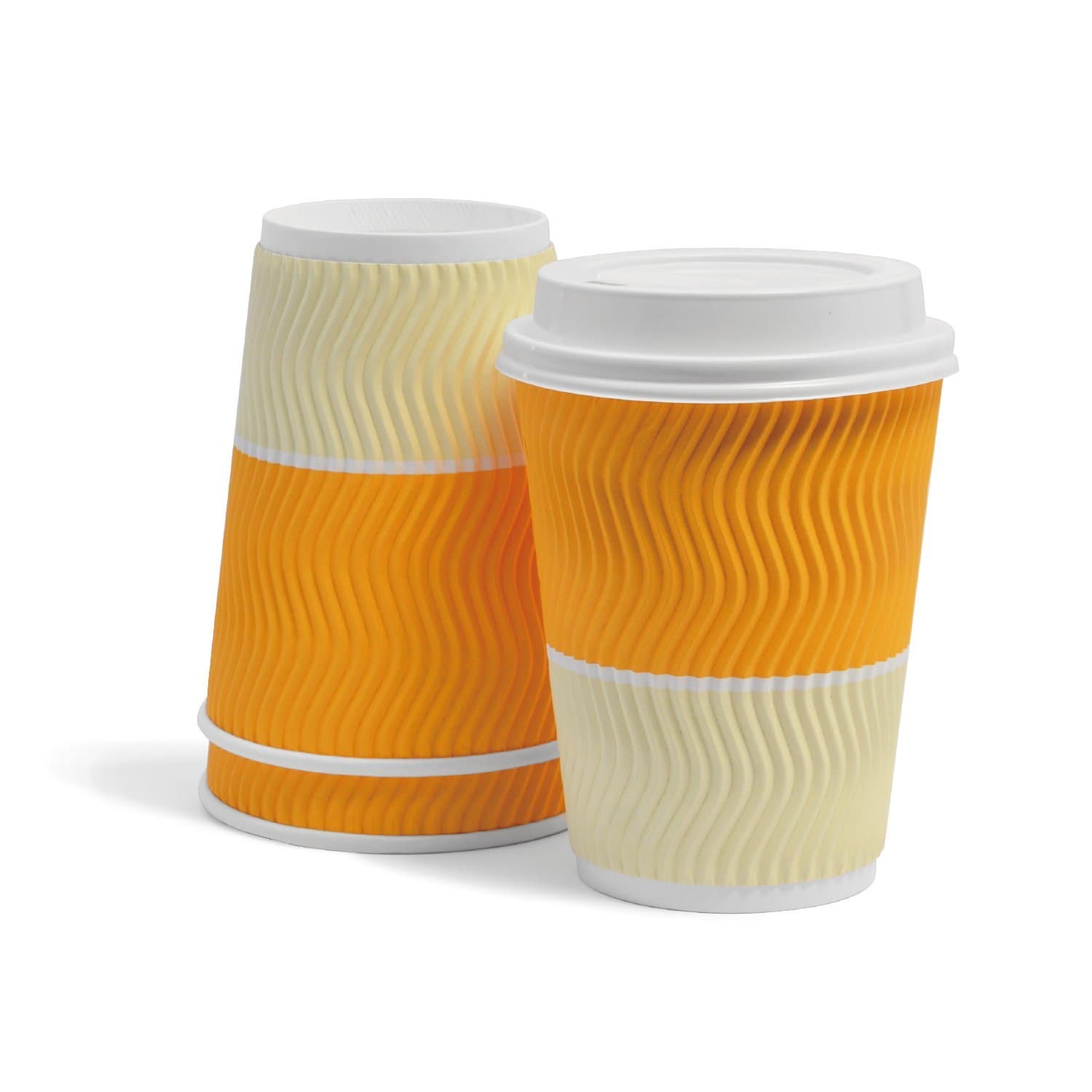 Triple Walled Disposable Coffee Cups With Lids - Wave Insulted Ripple Design For Maximum Insulation - Leak-proof Paper Cup For Coffee, Hot Chocolate & Tea - 12 oz, 50 Pack, Golden Yellow