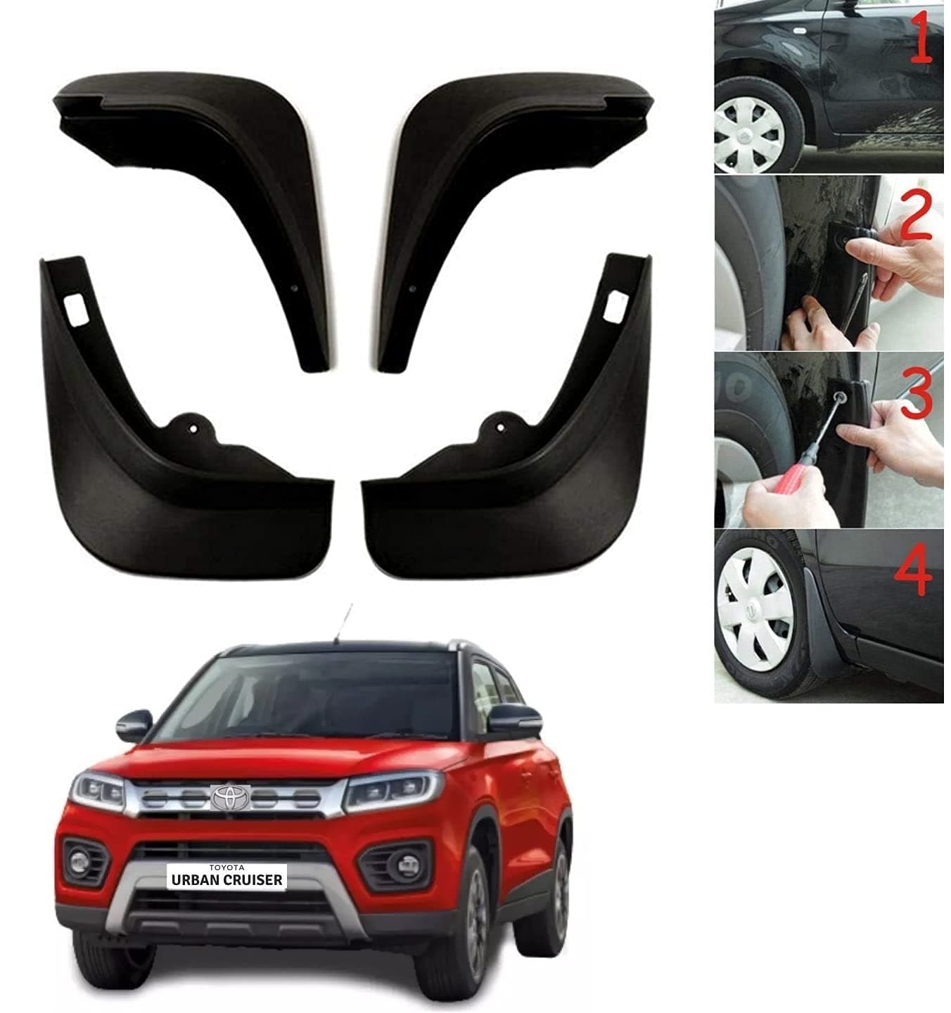 Auto Addict Car Mud Flaps Splash Guards (O.E Type Custom,4 pcs) for Toyota Urban Cruiser