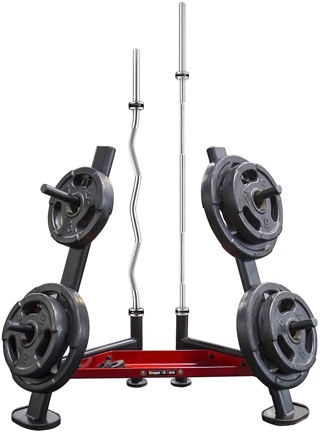 Letusto Barbell Olympic Plate Tree Storage - Dumbbell Weight Rack with 4 Weight Pegs 440LBS Capacity & Olympic Size 2.1 Inch (53mm) Diameter Bar Holders