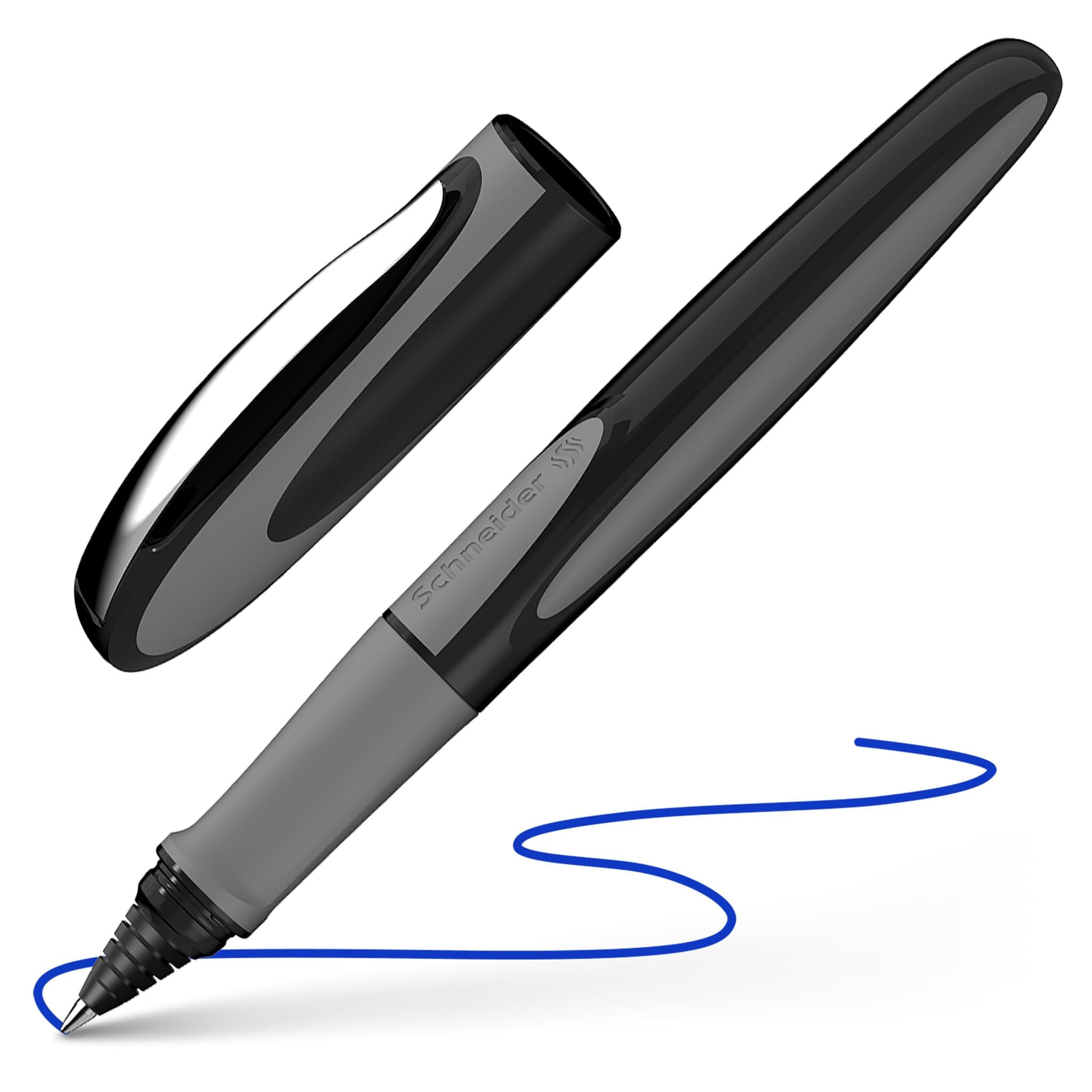 Schneider Ray Cartridge Rollerball Pen M (Medium), Refillable, Onyx Barrel, Royal Blue Erasable Ink Cartridge, Pack of 1 Pen (187807)