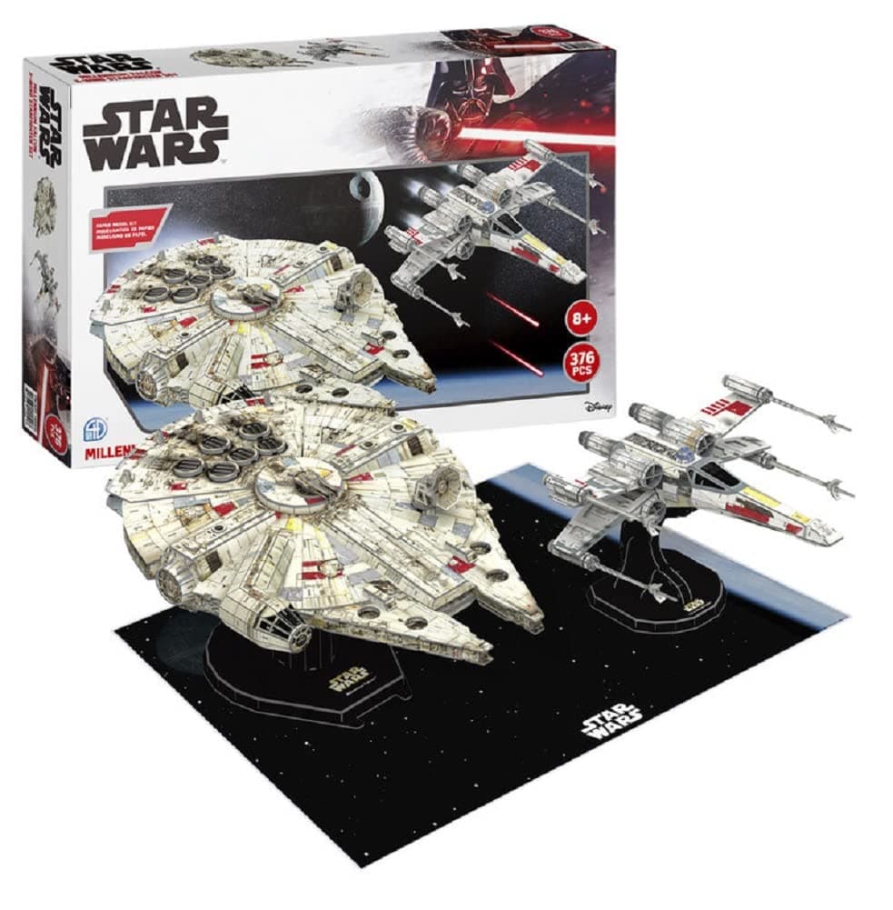 4D Cityscape Time Puzzle Star Wars Model Kit (376 Pieces) - Millennium Falcon & X-Wing Starfighter - Ages 8+