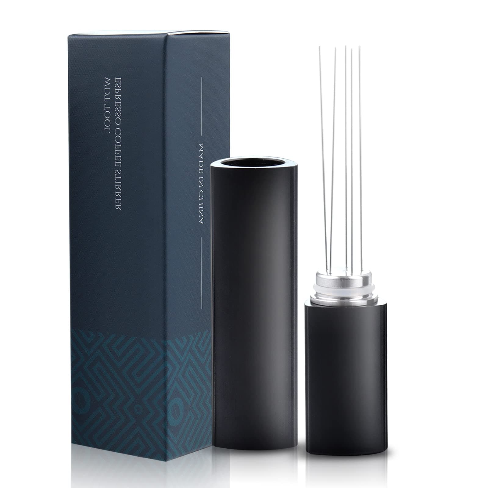 NOTSEK WDT Tool Espresso Distribution Tool with Stand 5 Needle 0.4mm Thick Espresso Rake Aluminum Alloy Handle Portable Coffee Espresso Stirrer Distributor for Barista (Black)