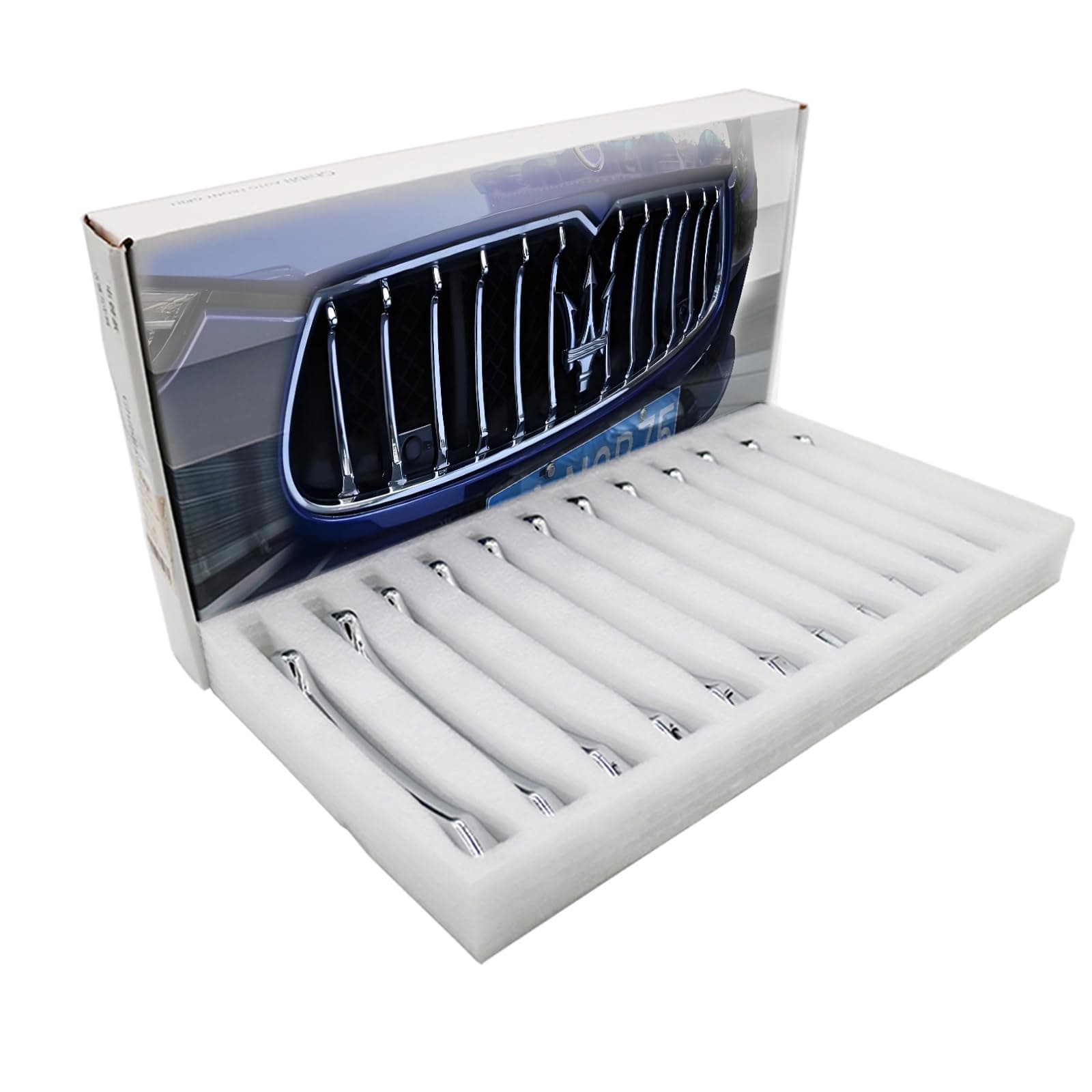 Front Grill Chrome Trim Compatible with Maserati Ghibli 2013 2014 2015 2016 2017 Parts Accessories Front Grille Decorative Garnish Trim Cover Car Styling 12PCS