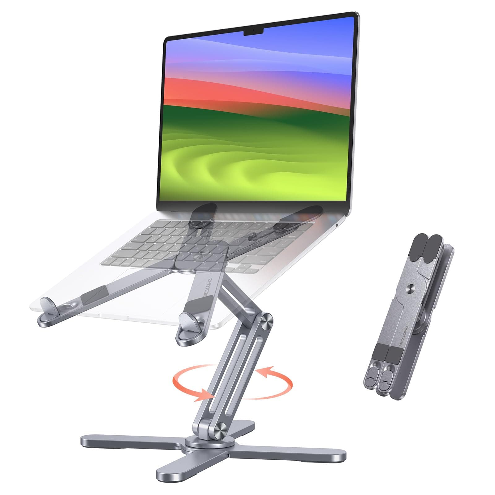OMOTON Foldable X Laptop Stand with 360 Rotating Base, Ergonomic Laptop Riser for Collaborative Work, Fits All Laptops up to 16 inches, Space Grey