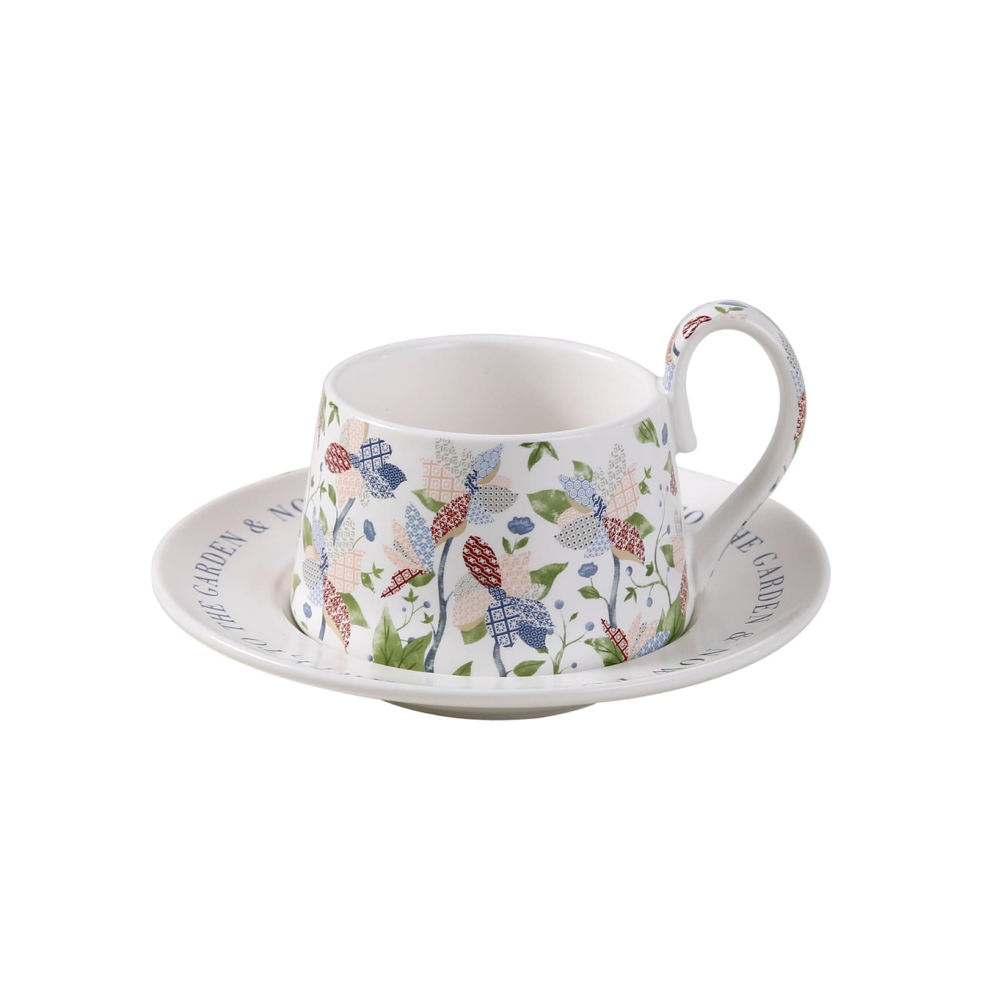 KASTWAVE Large Stoneware Coffee Mug Set, 10oz Ceramic Cappuccino Cup with Handle & Plate, Scandinavian Minimalist Design, Premium Glazed Porcelain for Latte, Espresso, Tea & Mocha (White)