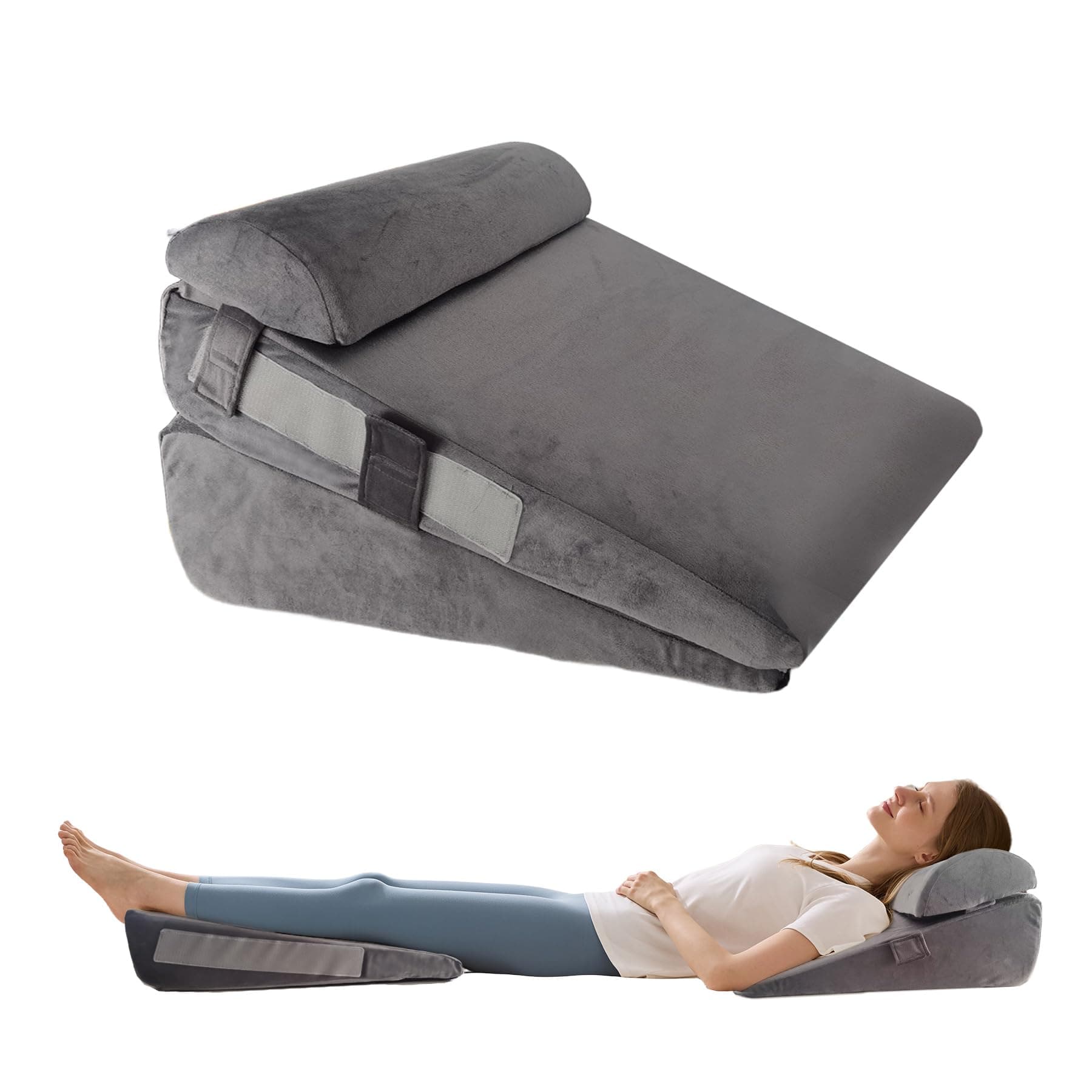 3Pcs Wedge Pillow Set for After Surgery,Acid Reflux Relief, Adjustable Bed Wedge Pillows for Sleeping,Anti Snore, Memory Foam Triangle Pillow for Back&Neck&Shoulder Pain Relief, Plush Grey