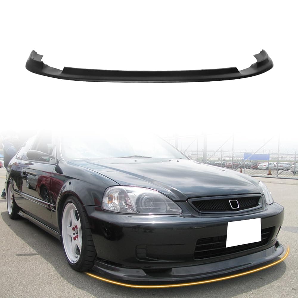 Front Bumper Lip Spoiler Compatible with 1999-2000 Honda Civic, PU Unpainted Black FM Style Add-on Front Splitter Air Dam Chin Protector